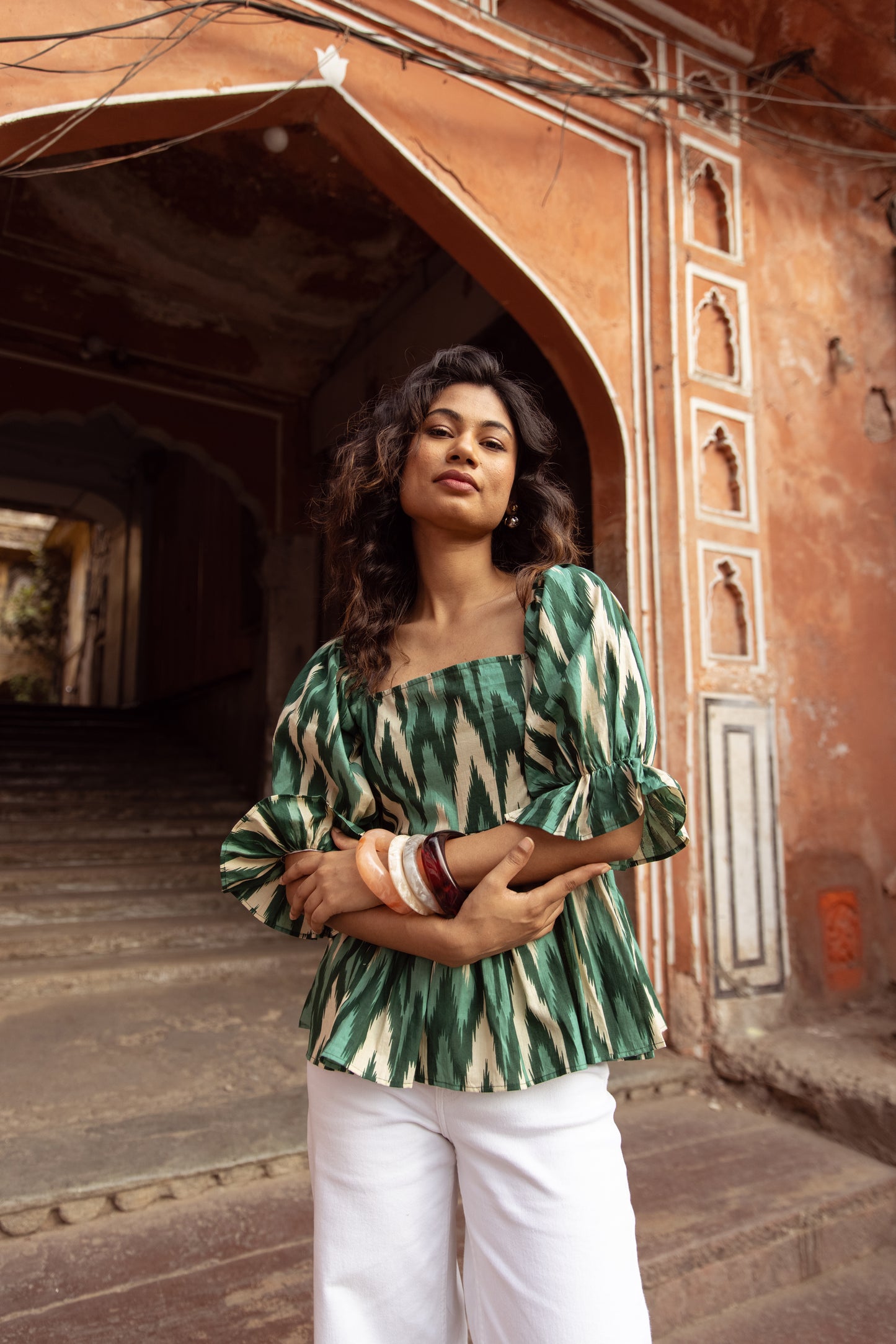 The Jaipur Zig Top Sleeved - Green