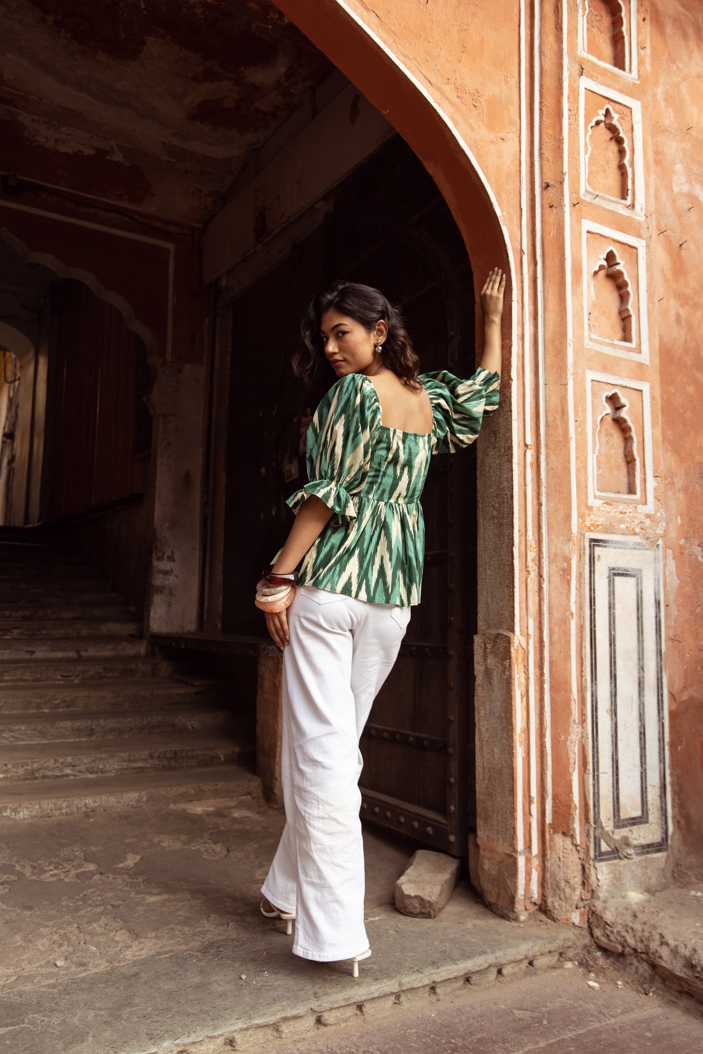 The Jaipur Zig Top Sleeved - Green