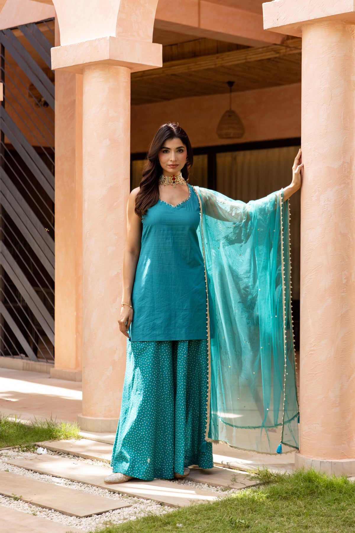 Mor Sleeveless - Sharara Set (Teal)
