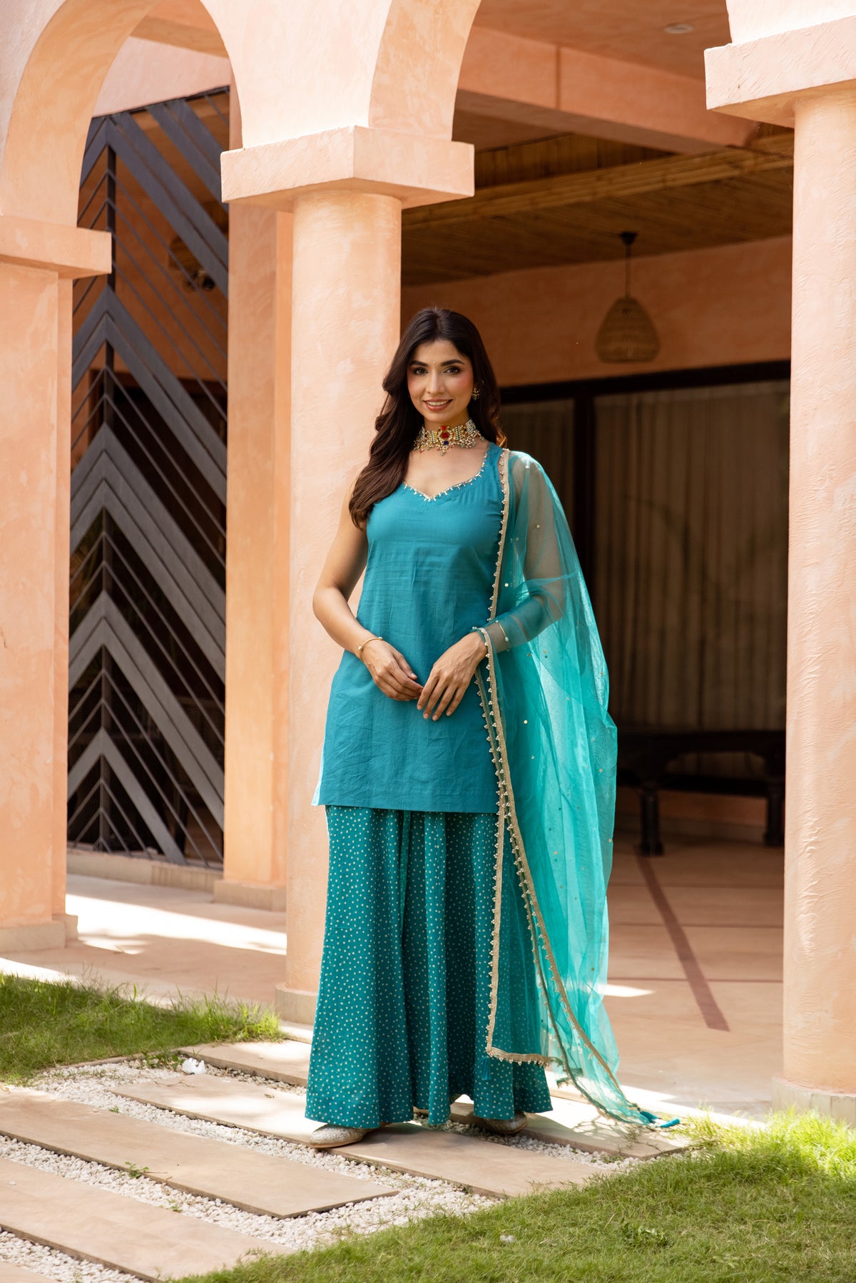 Mor Sleeveless - Sharara Set (Teal)