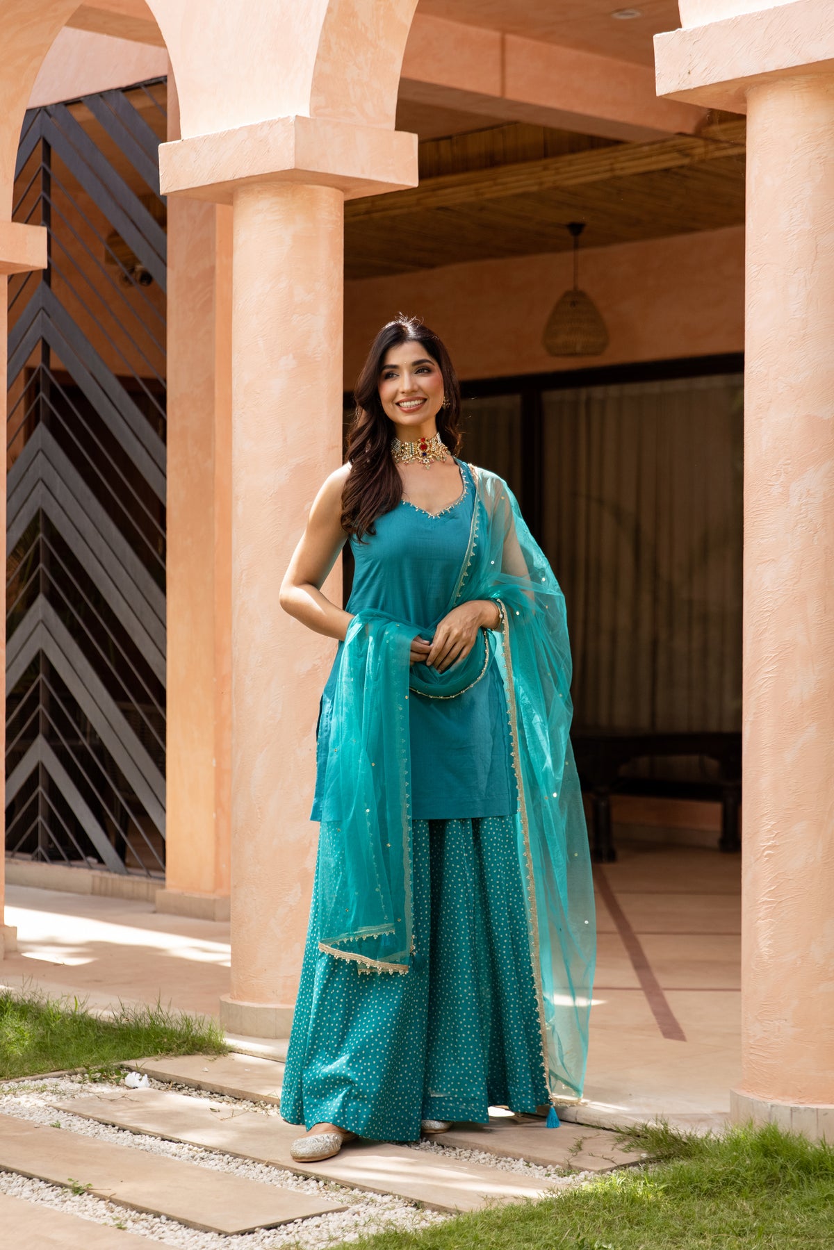 Mor Sleeveless - Sharara Set (Teal)