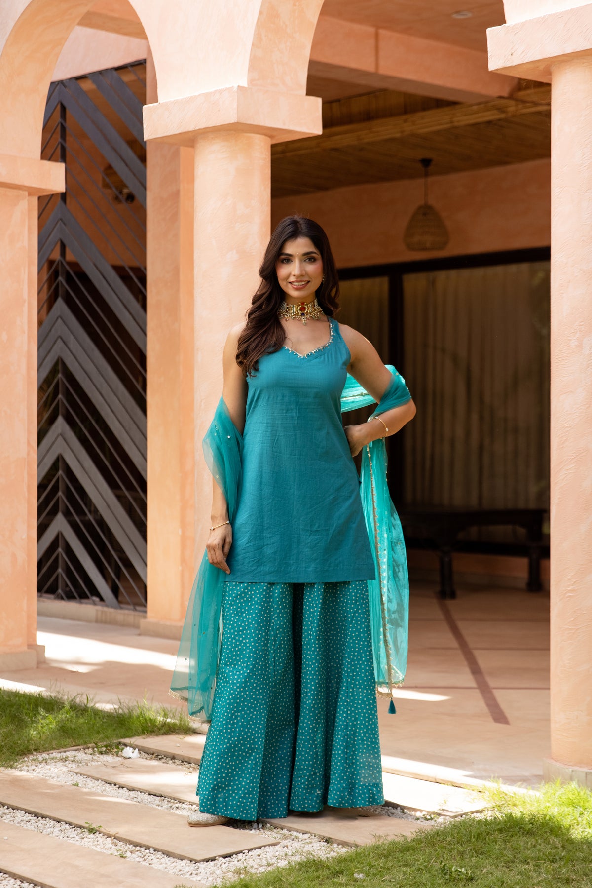 Mor Sleeveless - Sharara Set (Teal)