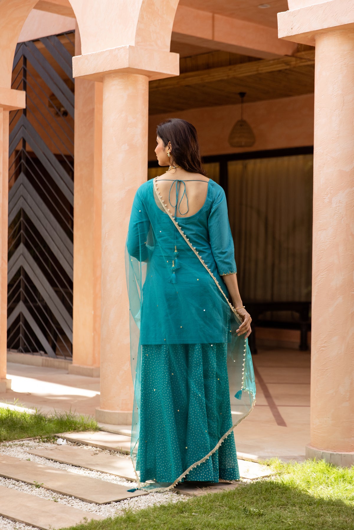 Mor Sleeved - Sharara Set (Teal)