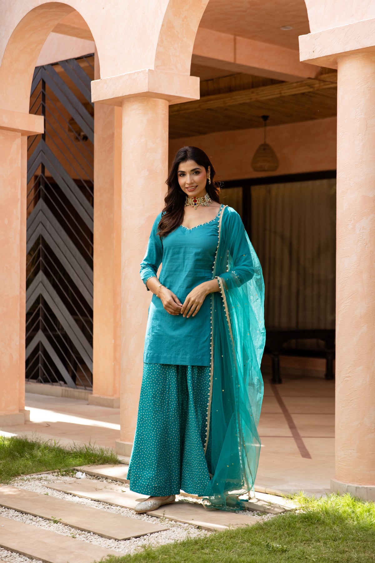 Mor Sleeved - Sharara Set (Teal)