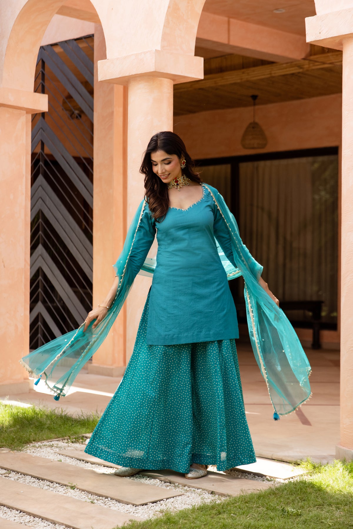 Mor Sleeved - Sharara Set (Teal)