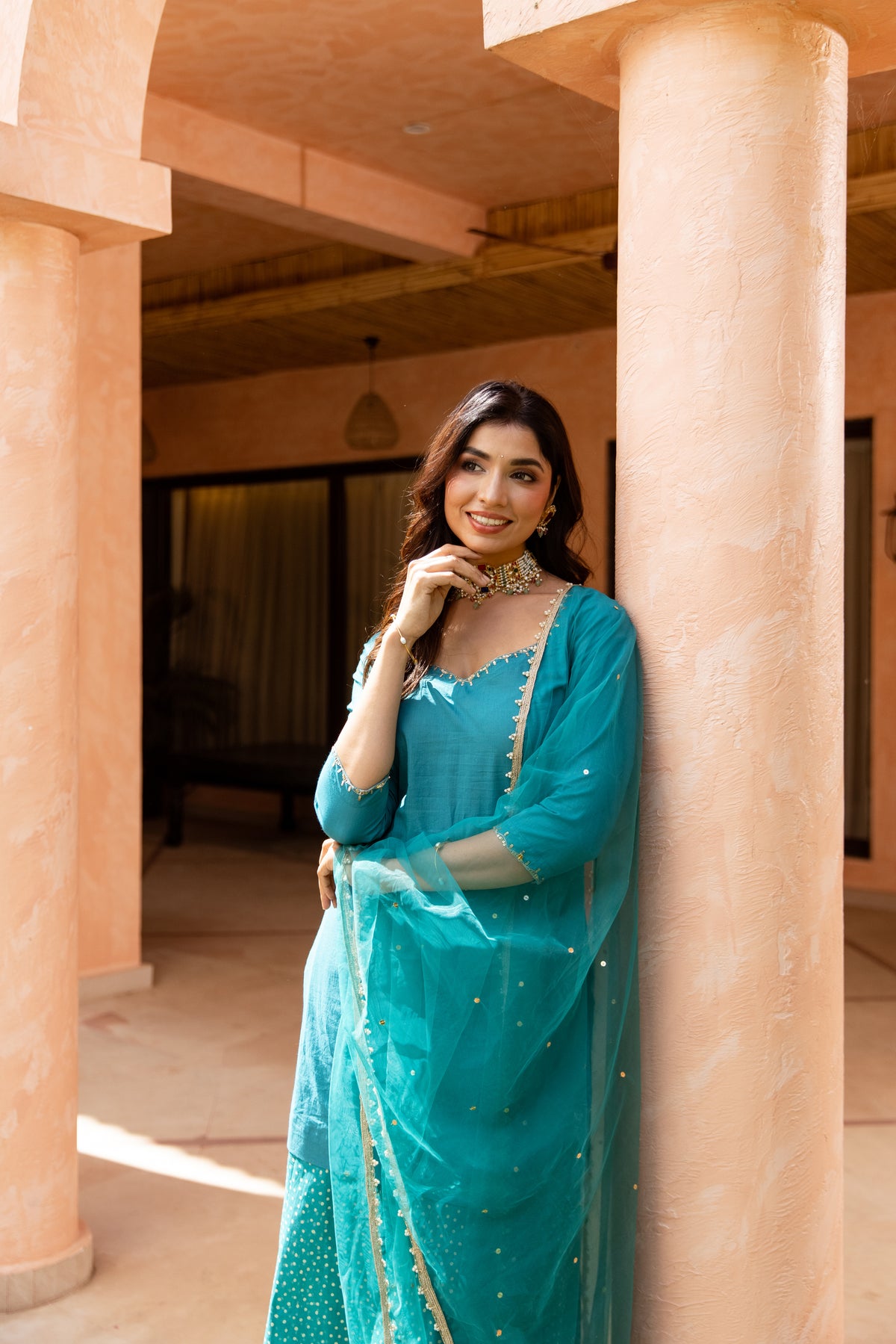 Mor Sleeved - Sharara Set (Teal)