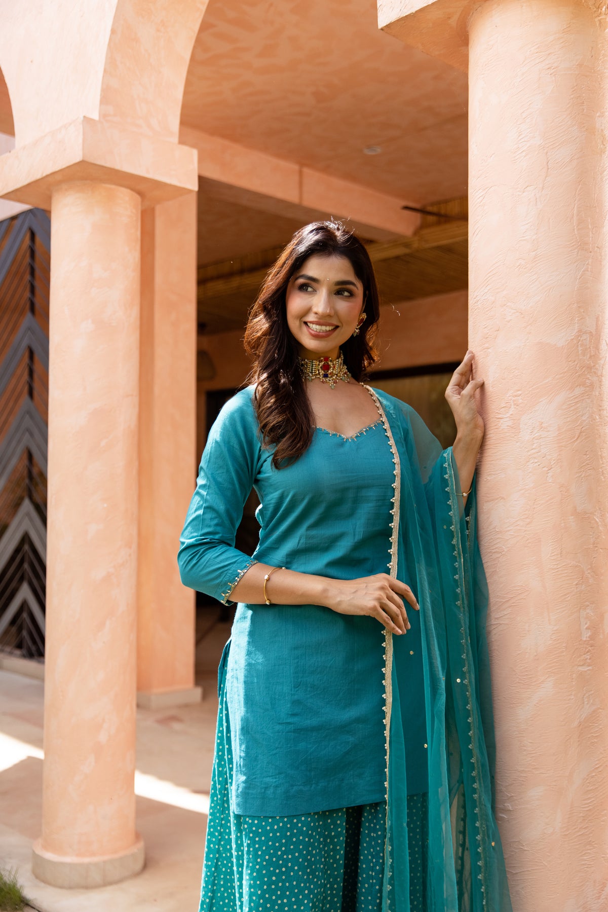 Mor Sleeved - Sharara Set (Teal)