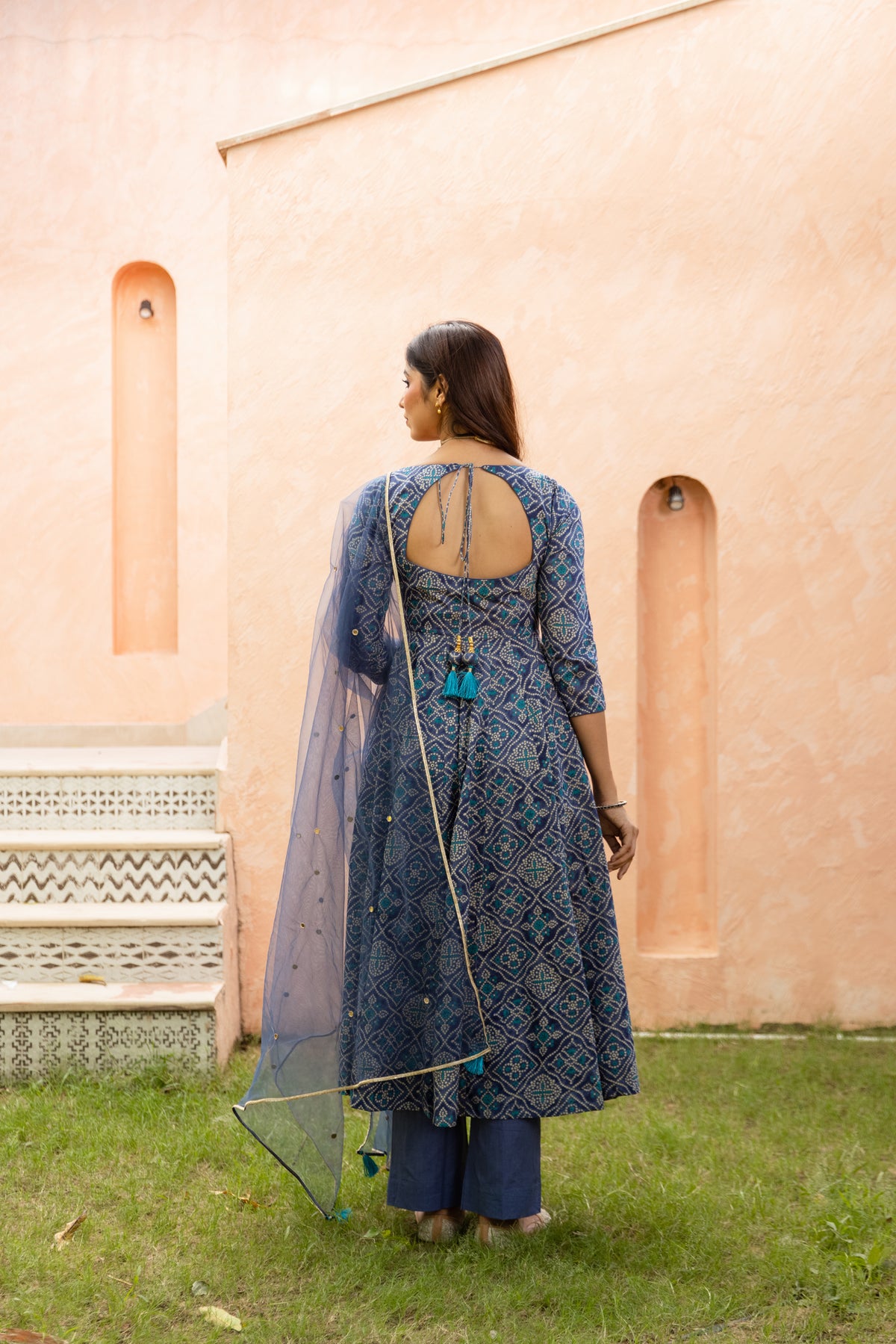 Neel Sleeved - Anarkali Suit (Blue)