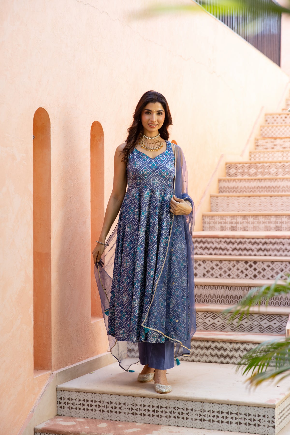 Neel Sleeveless - Anarkali Suit (Blue)