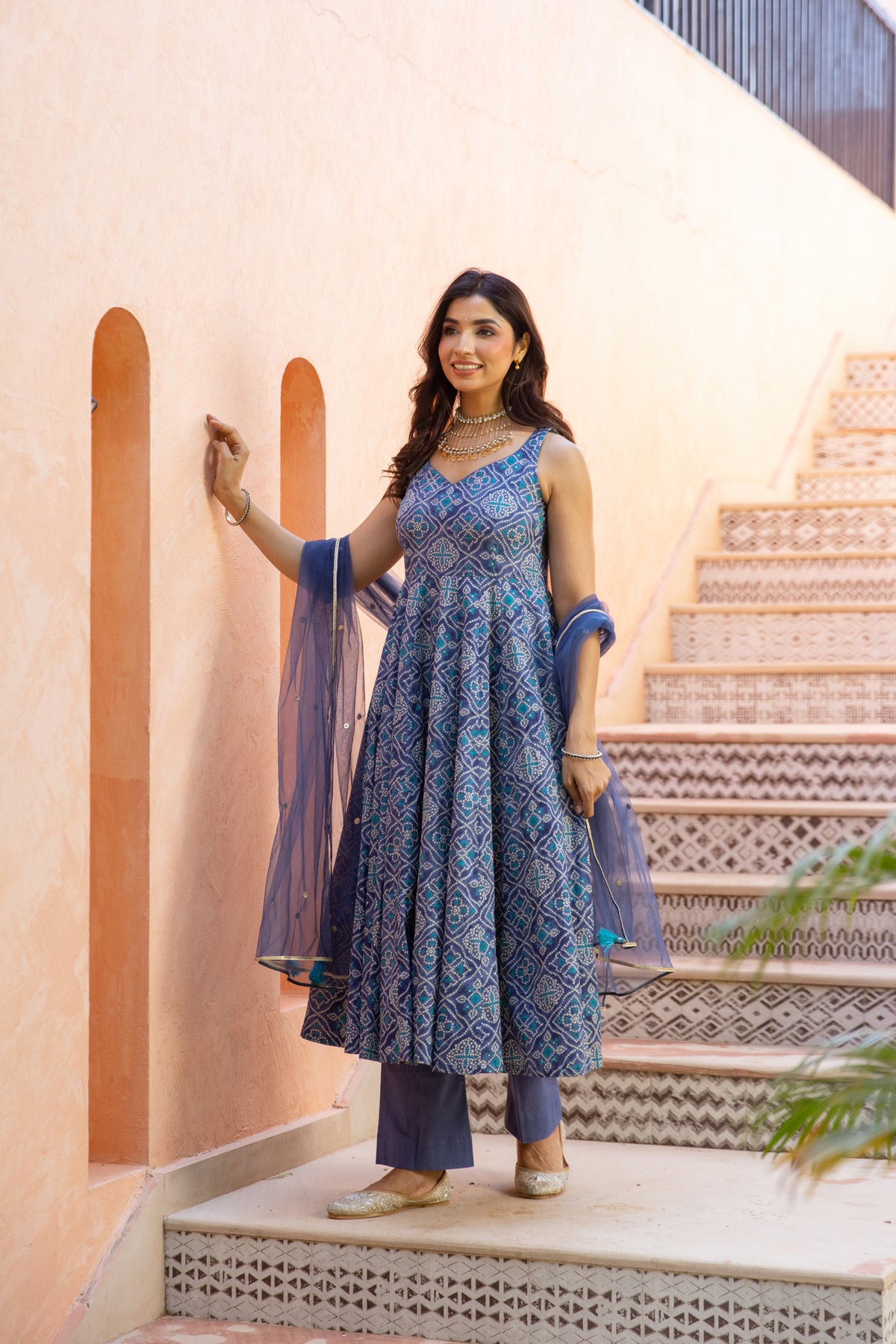 Neel Sleeveless - Anarkali Suit (Blue)