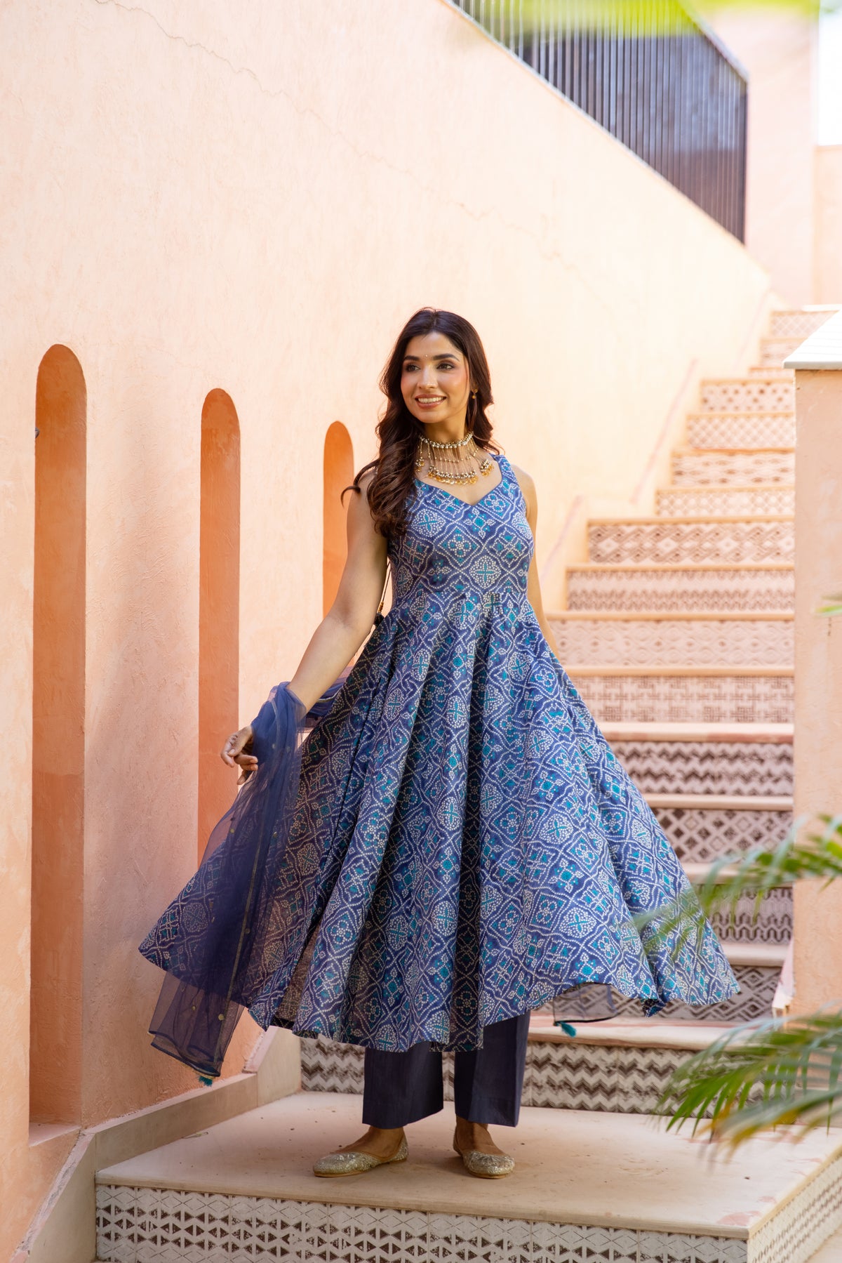 Neel Sleeveless - Anarkali Suit (Blue)