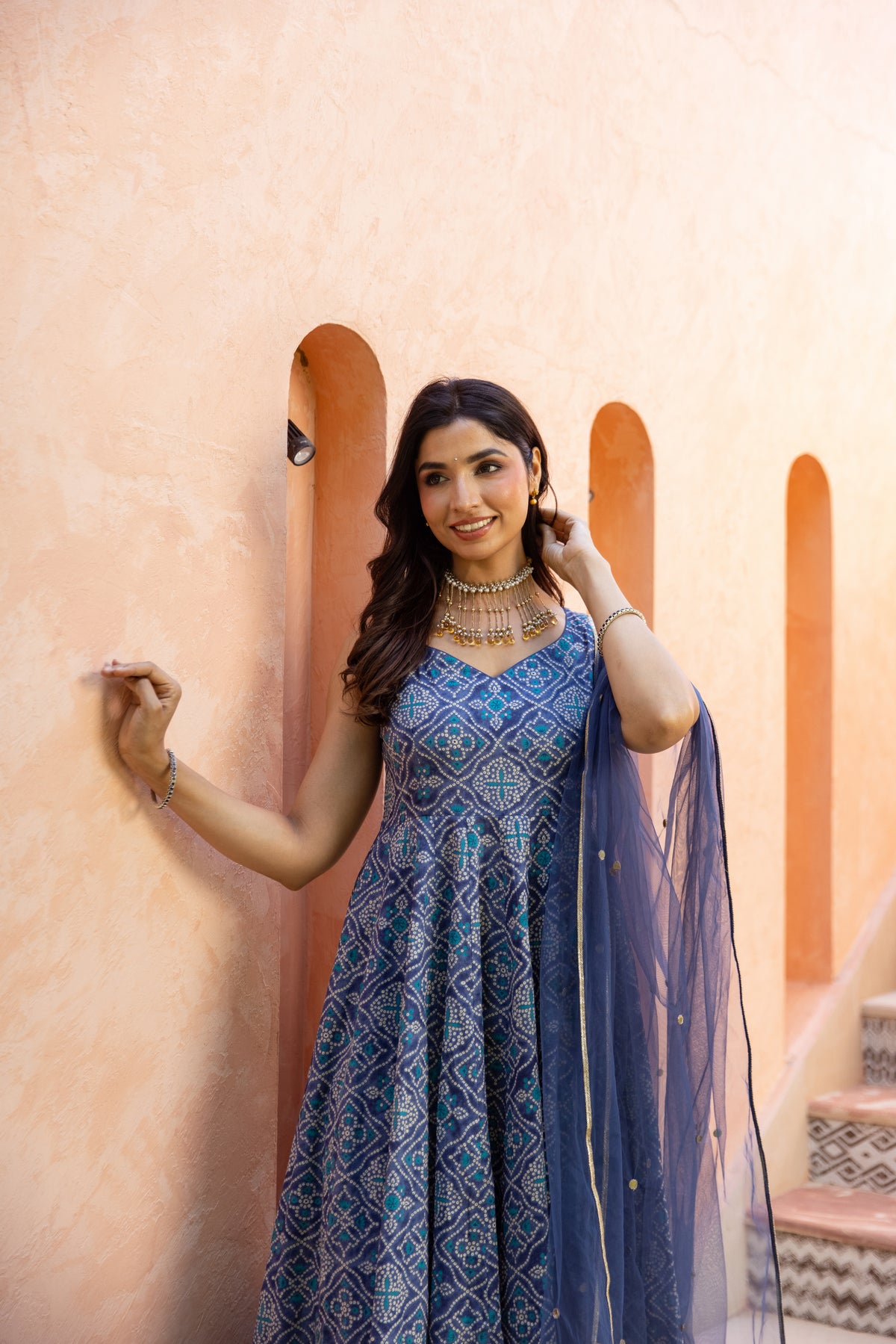 Neel Sleeveless - Anarkali Suit (Blue)