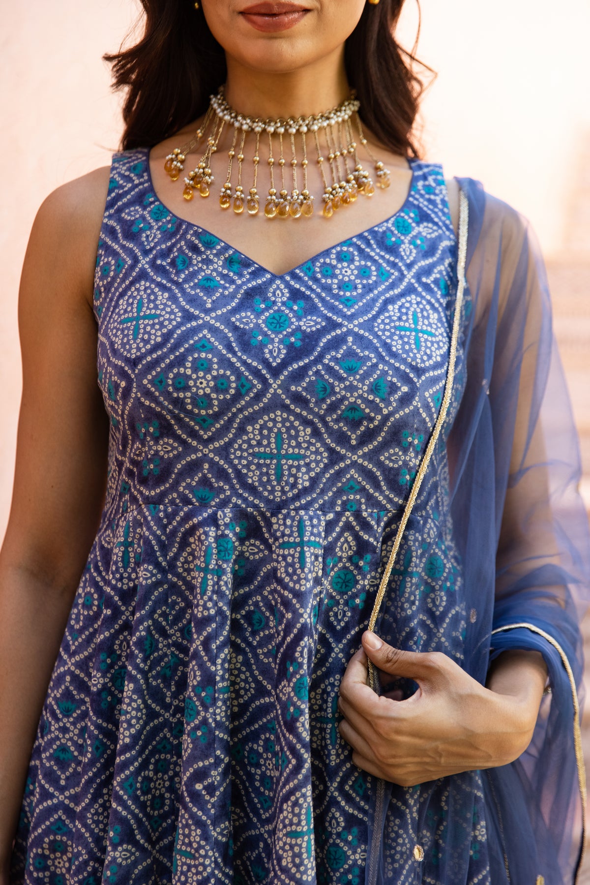 Neel Sleeveless - Anarkali Suit (Blue)
