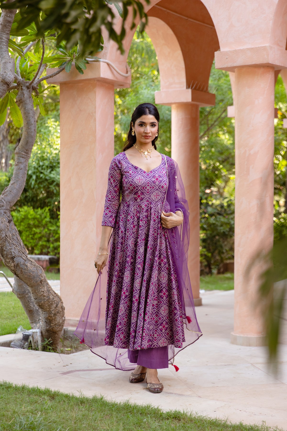 Jamun Sleeved - Anarkali Suit (Purple)