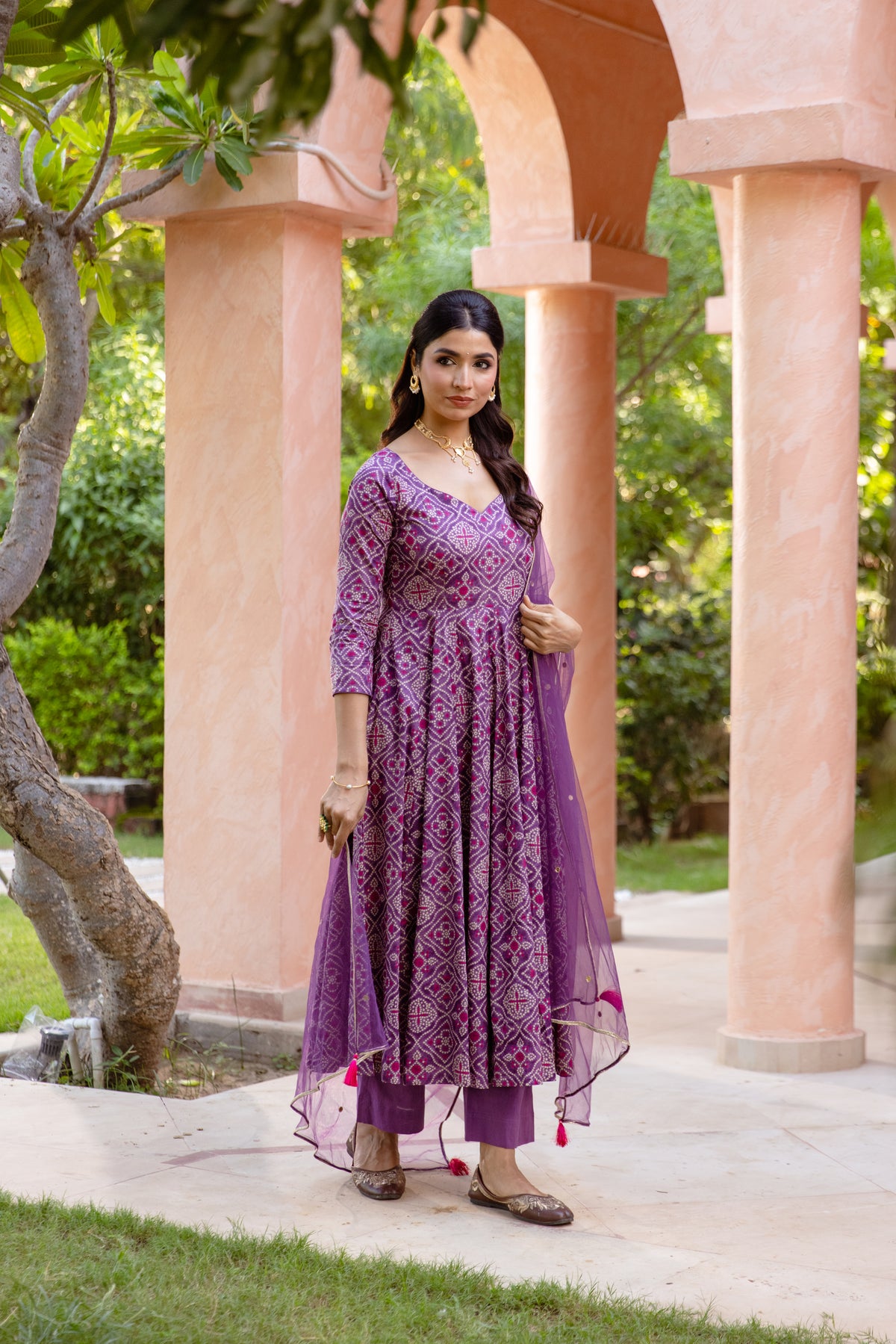 Jamun Sleeved - Anarkali Suit (Purple)
