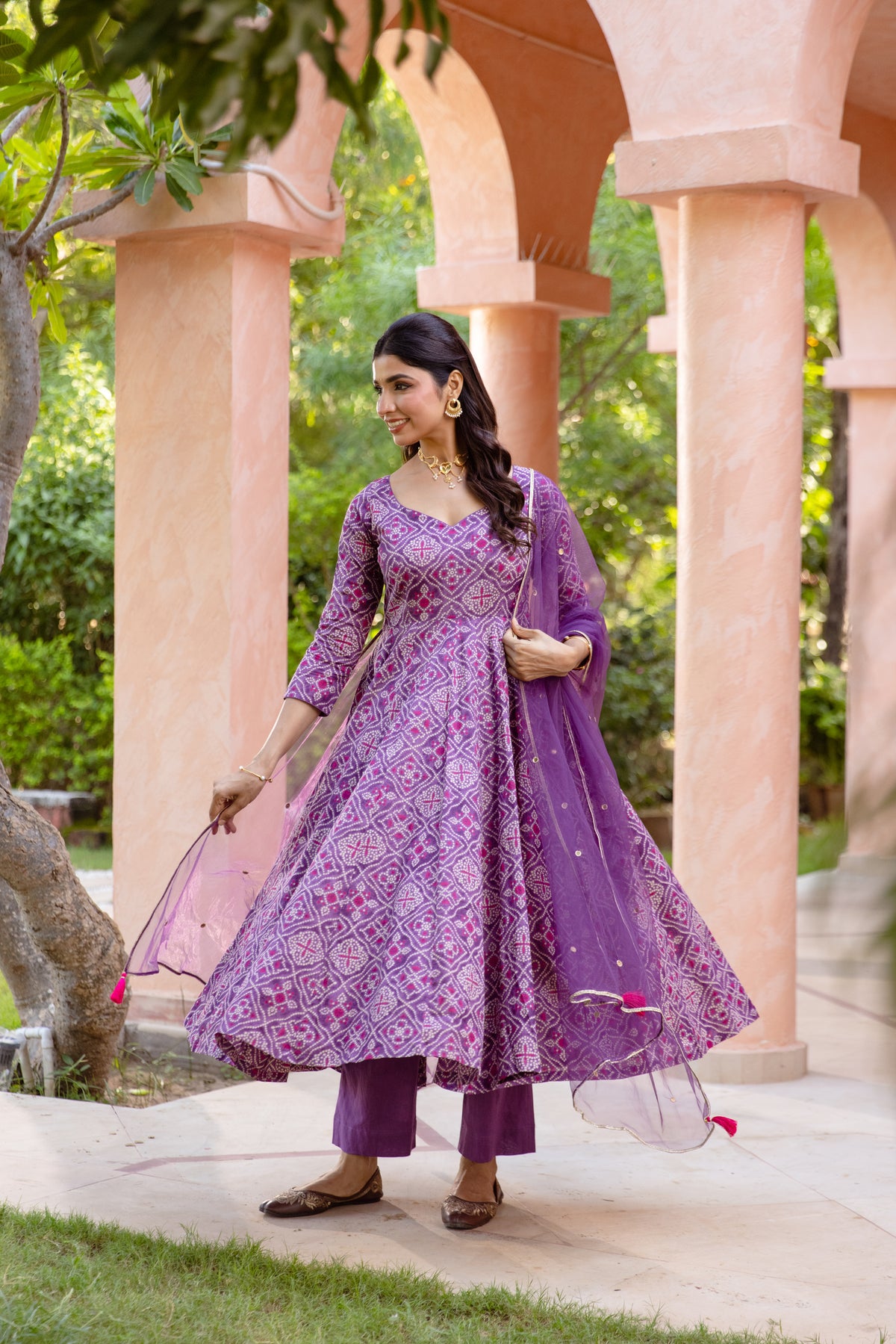 Jamun Sleeved - Anarkali Suit (Purple)