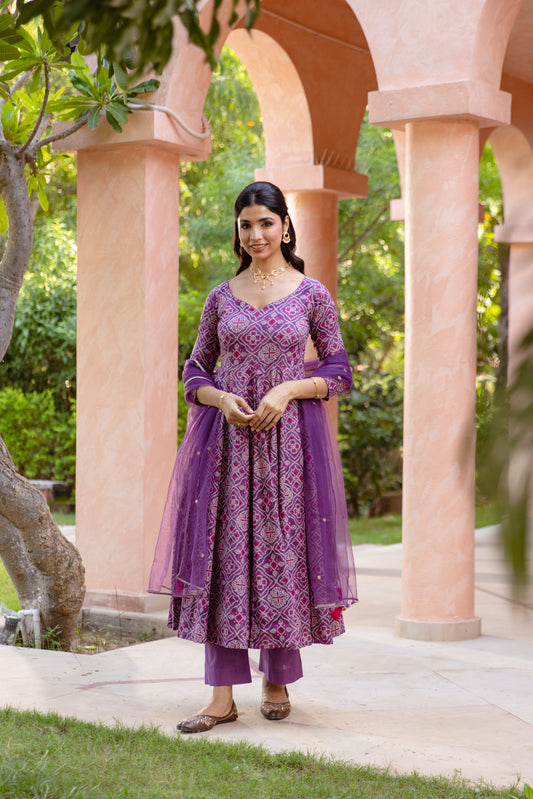 Jamun Sleeved - Anarkali Suit (Purple)