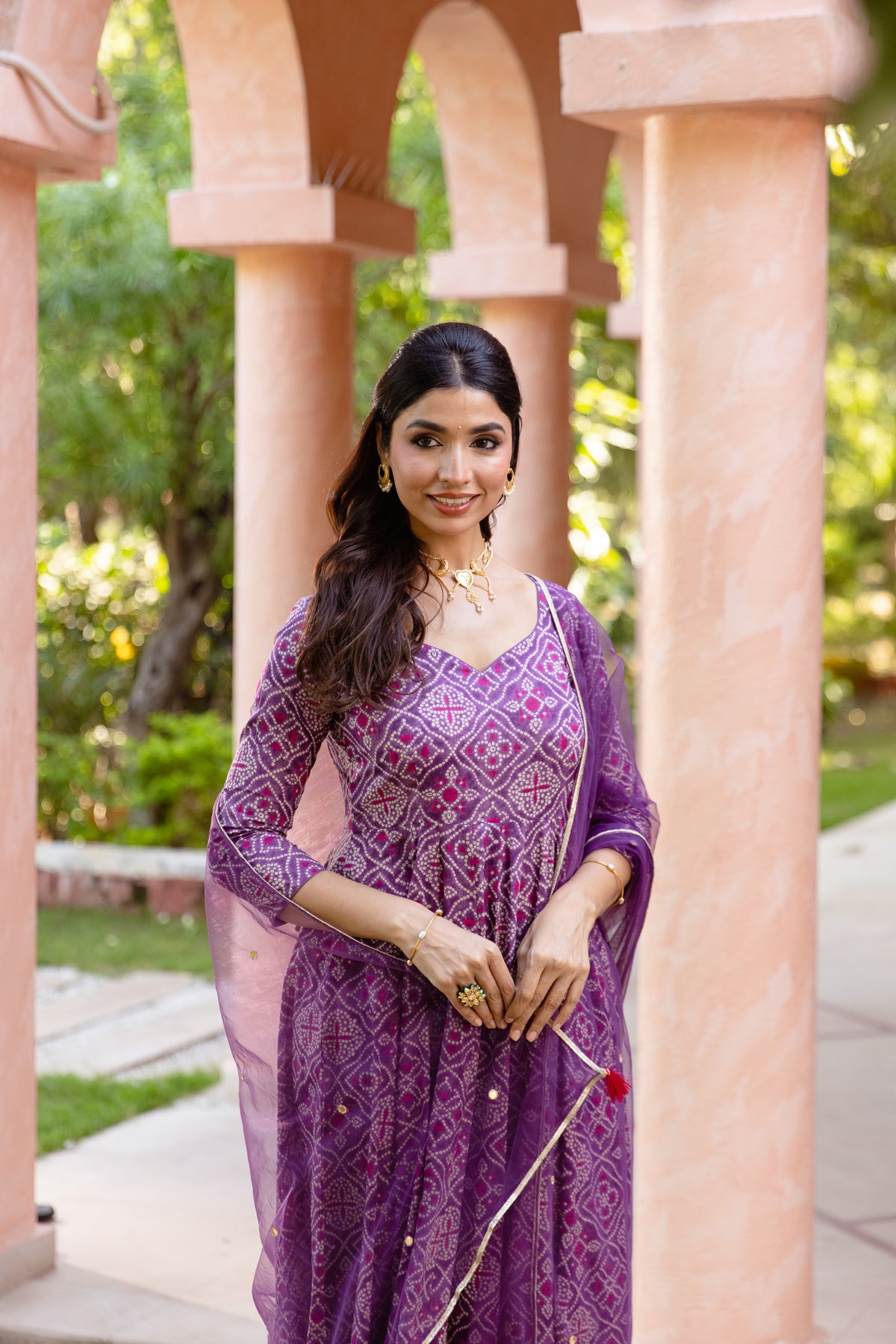 Jamun Sleeved - Anarkali Suit (Purple)