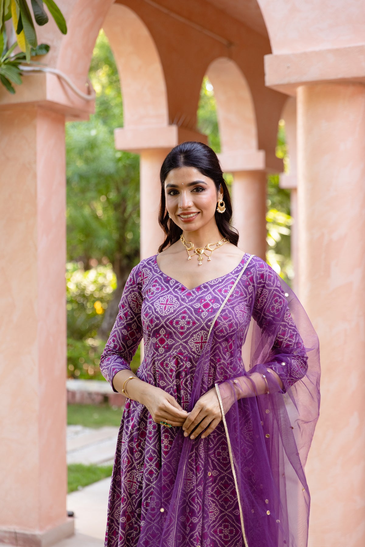 Jamun Sleeved - Anarkali Suit (Purple)