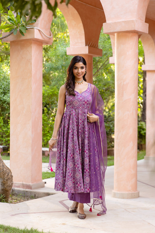 Jamun Sleeveless - Anarkali Suit (Purple)