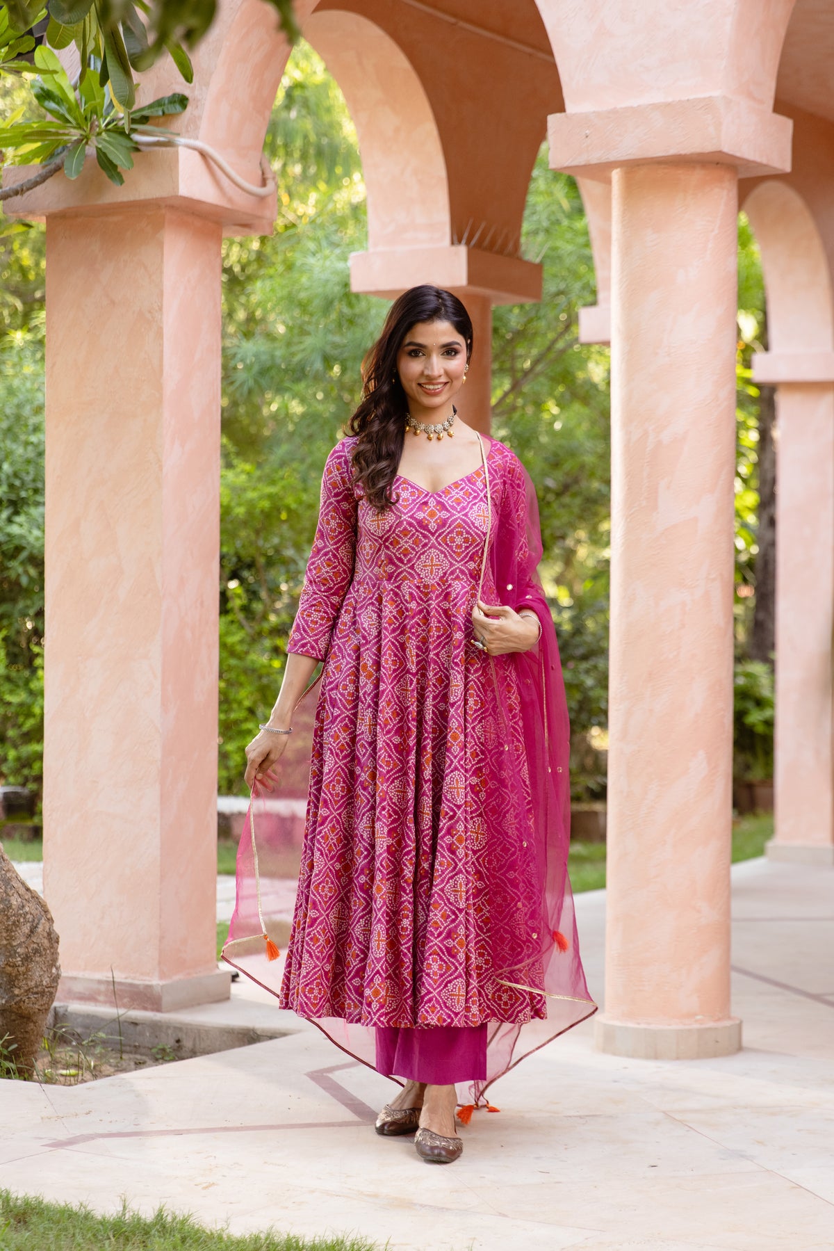 Gul Sleeved - Anarkali Suit (Pink)