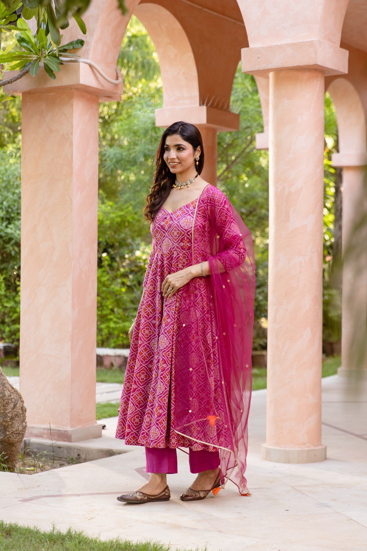 Gul Sleeved - Anarkali Suit (Pink)