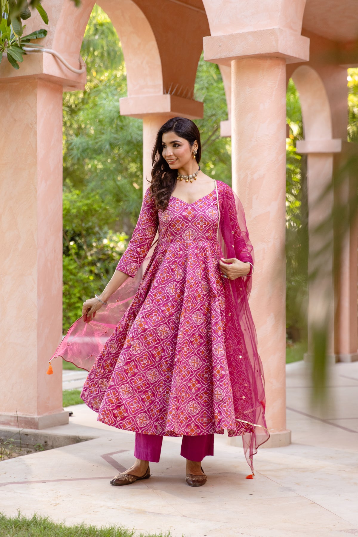 Gul Sleeved - Anarkali Suit (Pink)