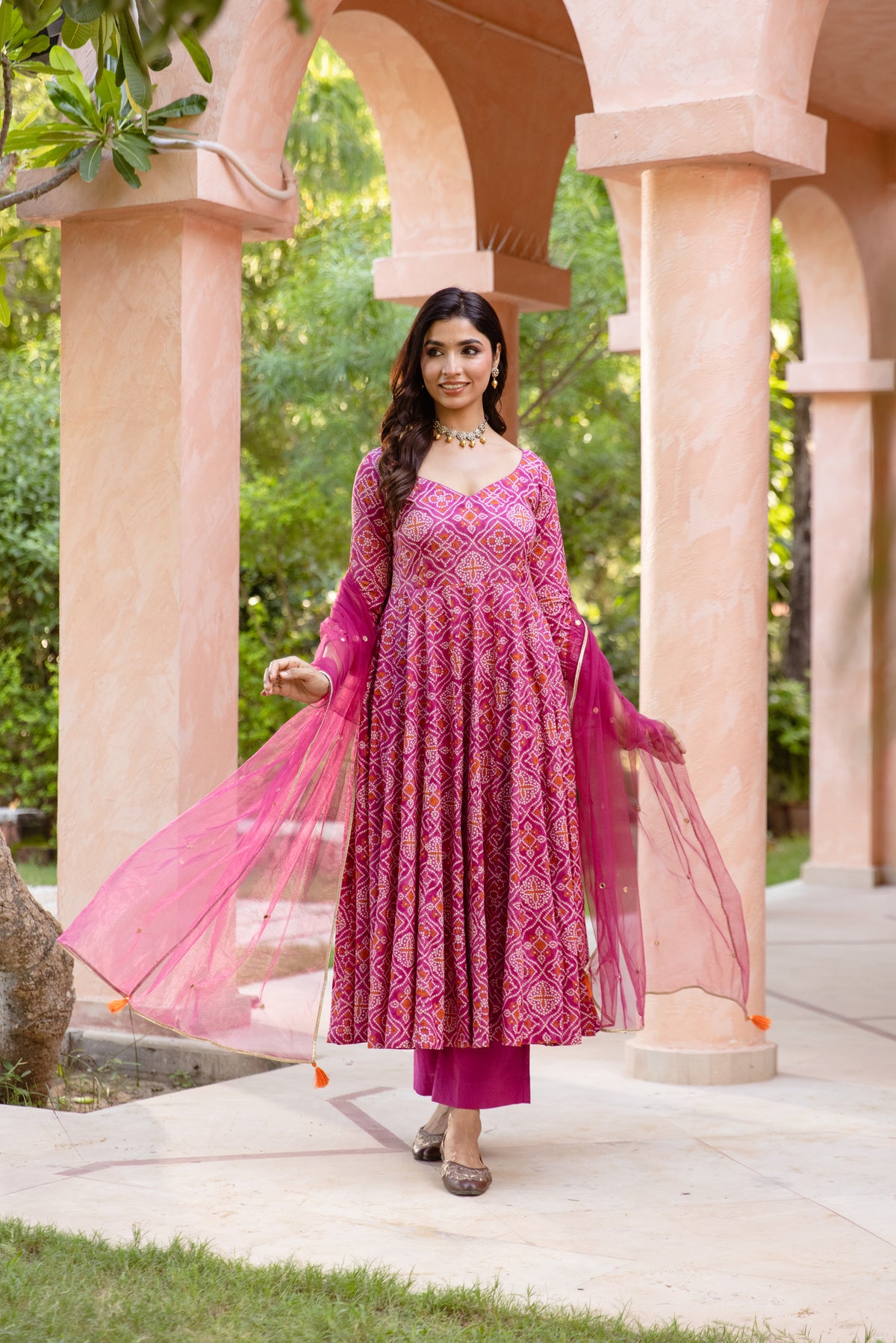 Gul Sleeved - Anarkali Suit (Pink)