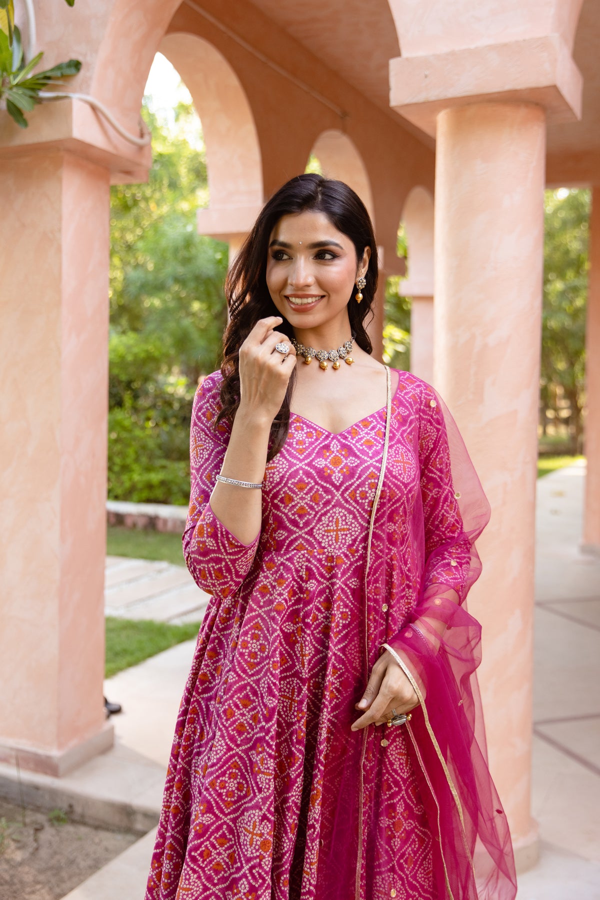 Gul Sleeved - Anarkali Suit (Pink)