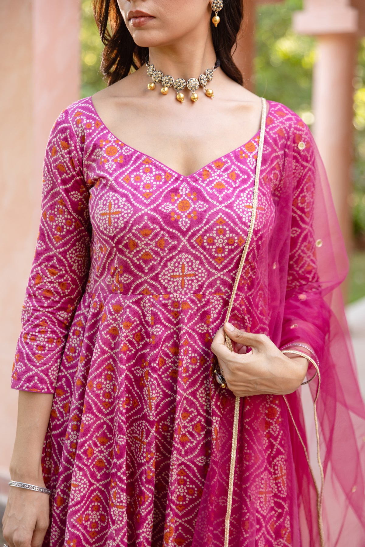 Gul Sleeved - Anarkali Suit (Pink)