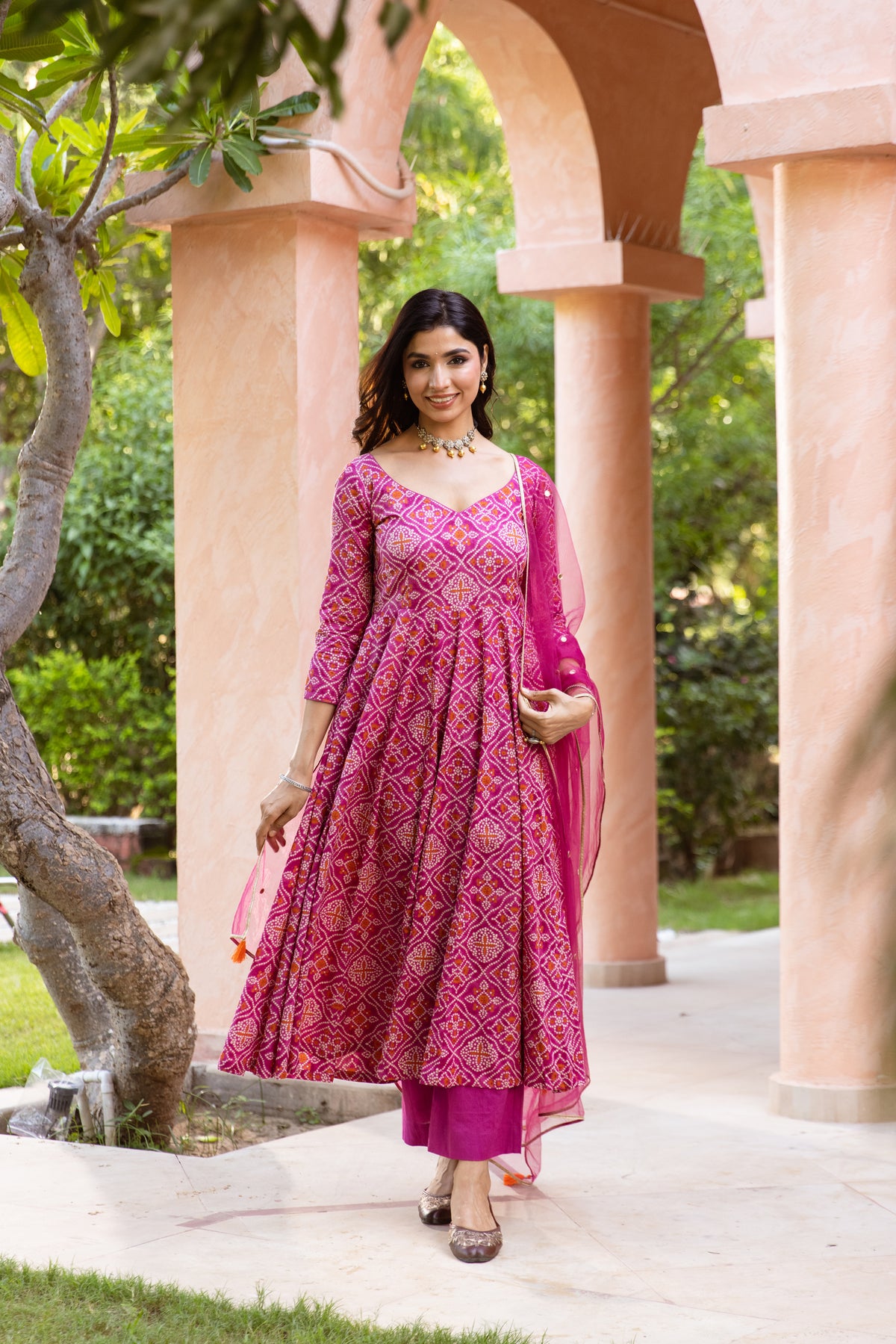 Gul Sleeved - Anarkali Suit (Pink)