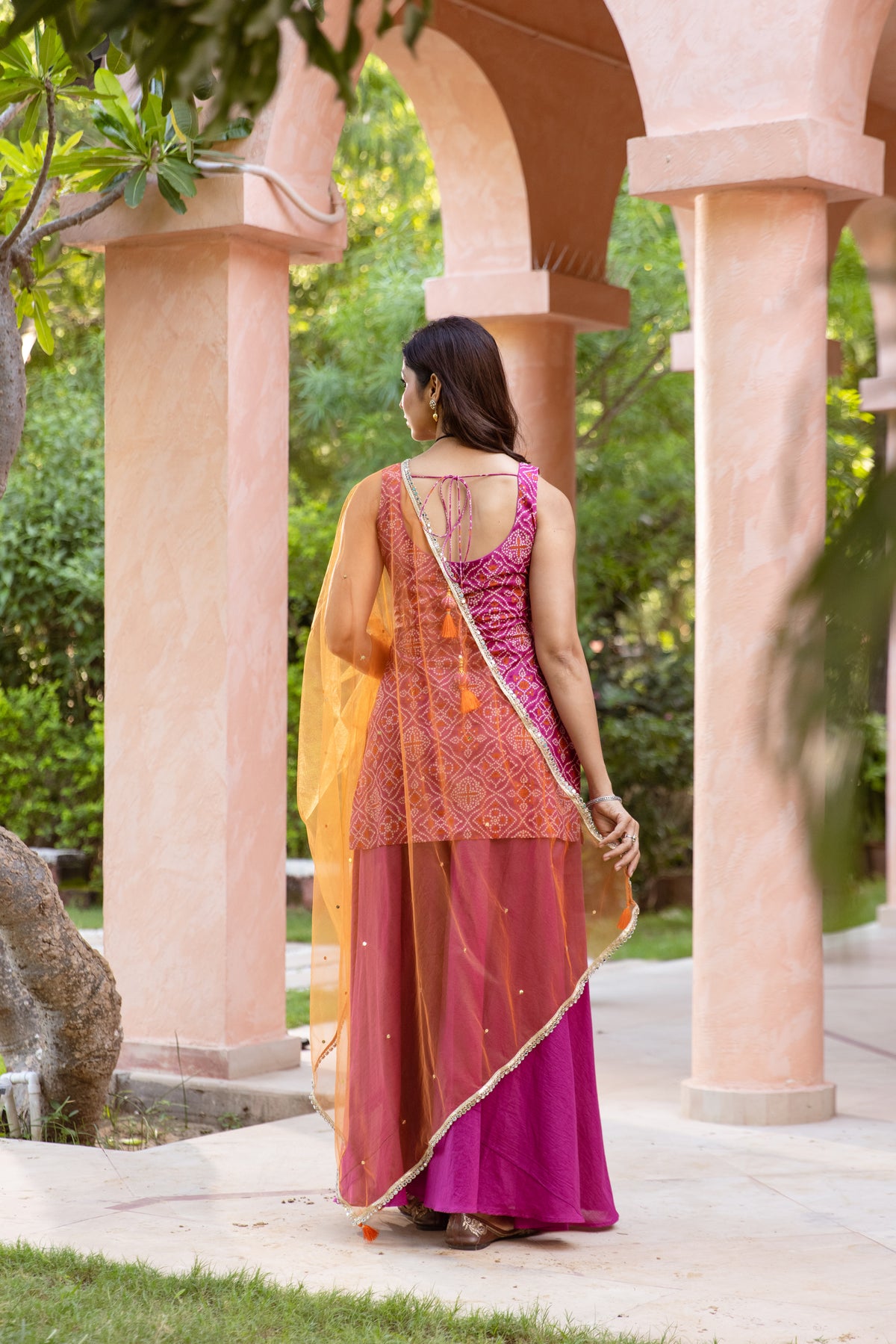 Gul Sleeveless - Printed Sharara Set (Pink)
