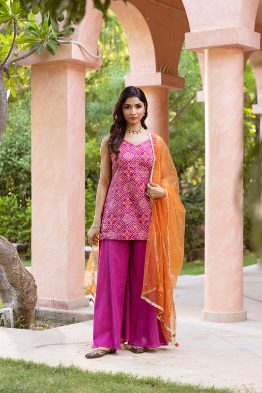 Gul Sleeveless - Printed Sharara Set (Pink)