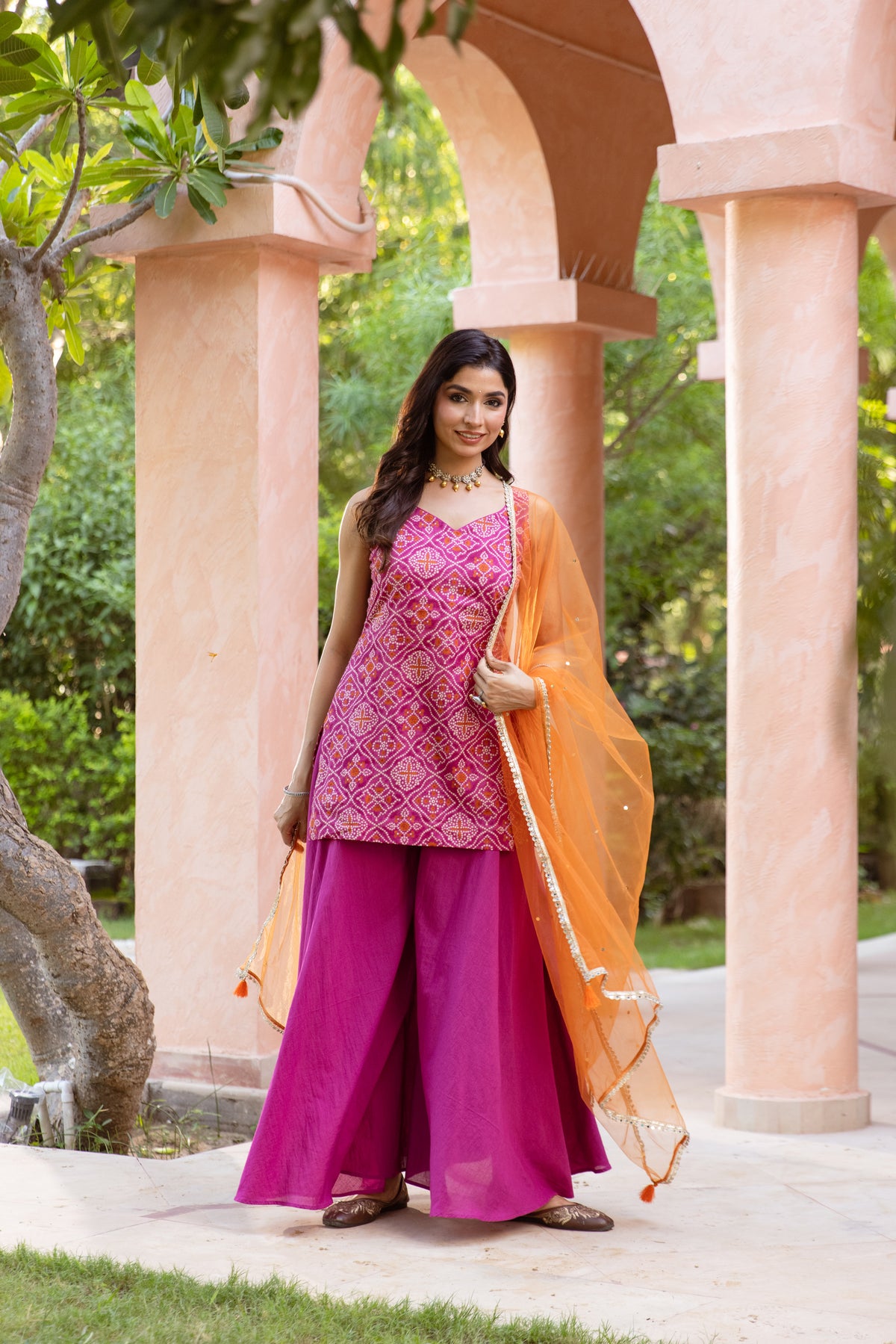 Gul Sleeveless - Printed Sharara Set (Pink)