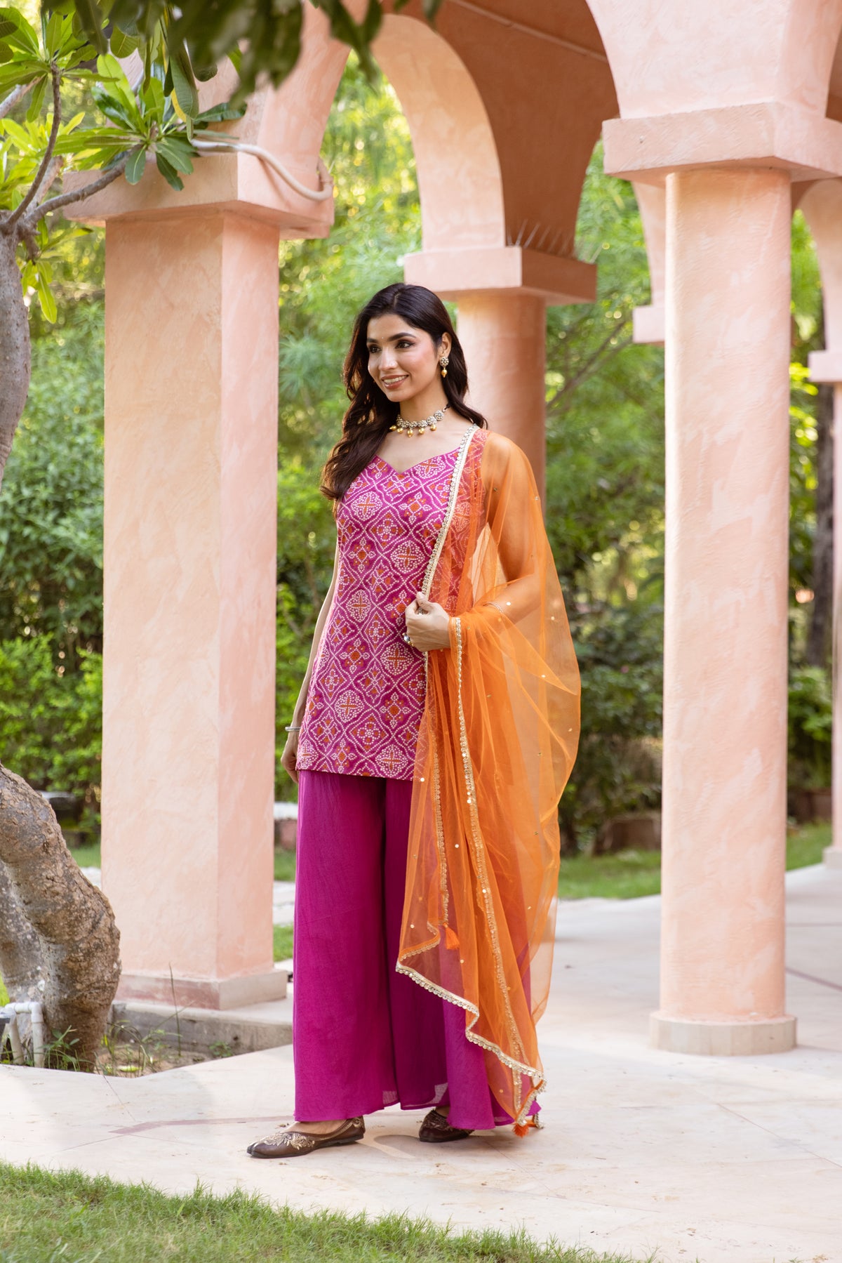 Gul Sleeveless - Printed Sharara Set (Pink)