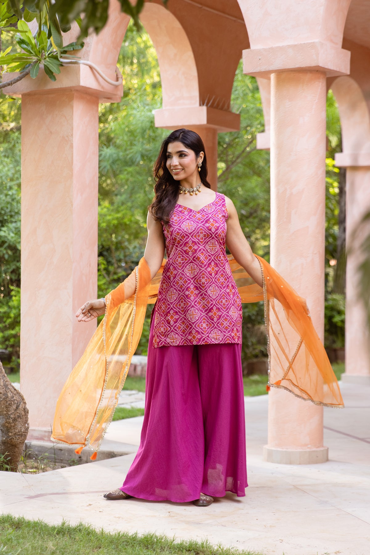 Gul Sleeveless - Printed Sharara Set (Pink)