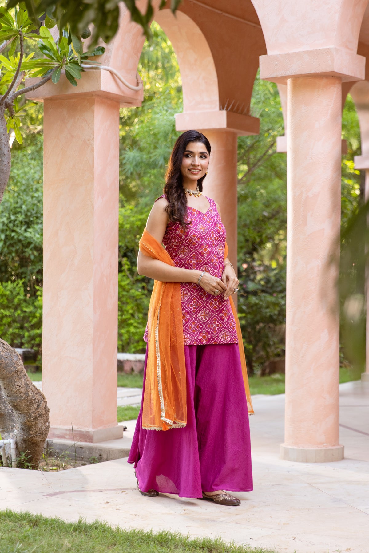Gul Sleeveless - Printed Sharara Set (Pink)