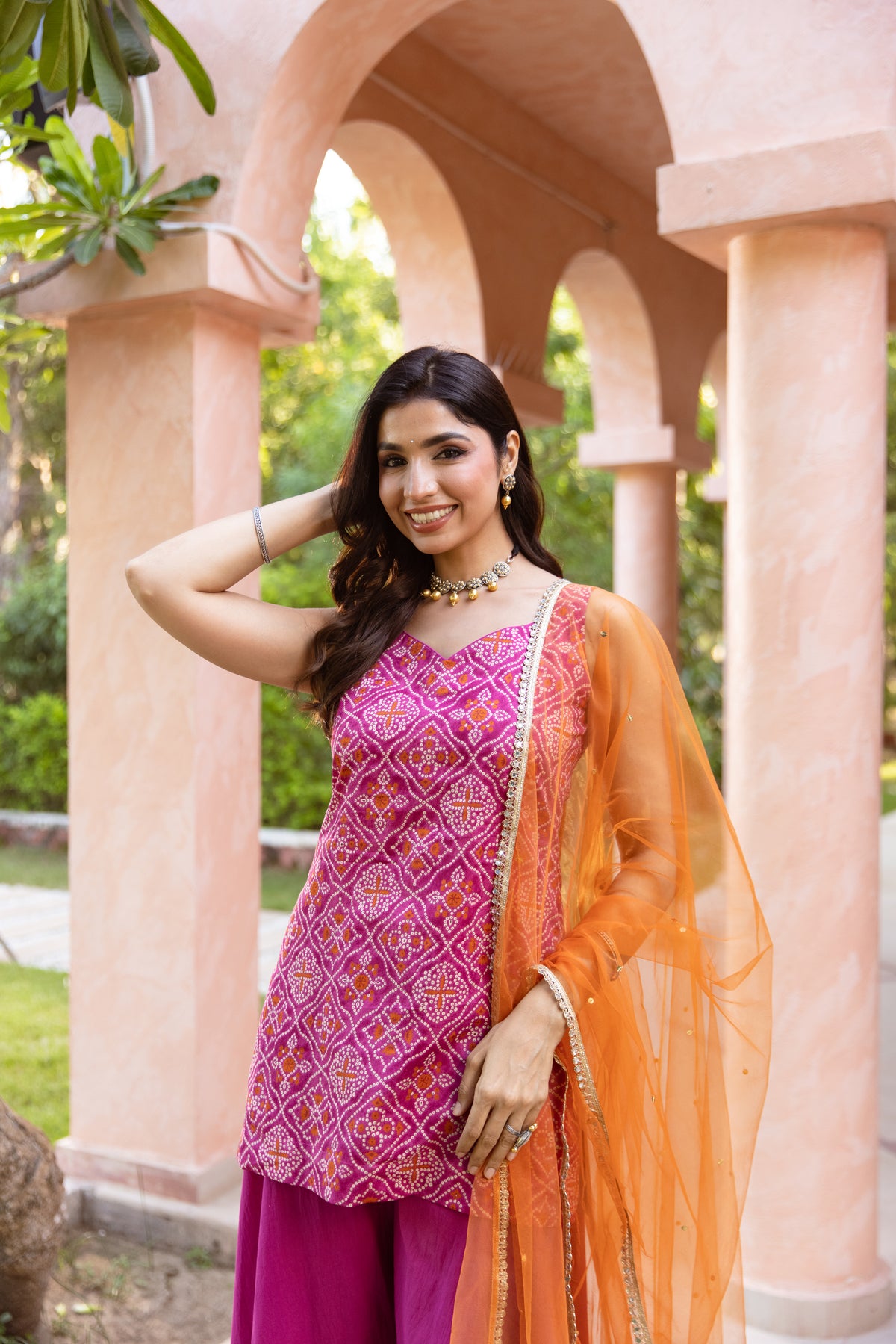 Gul Sleeveless - Printed Sharara Set (Pink)