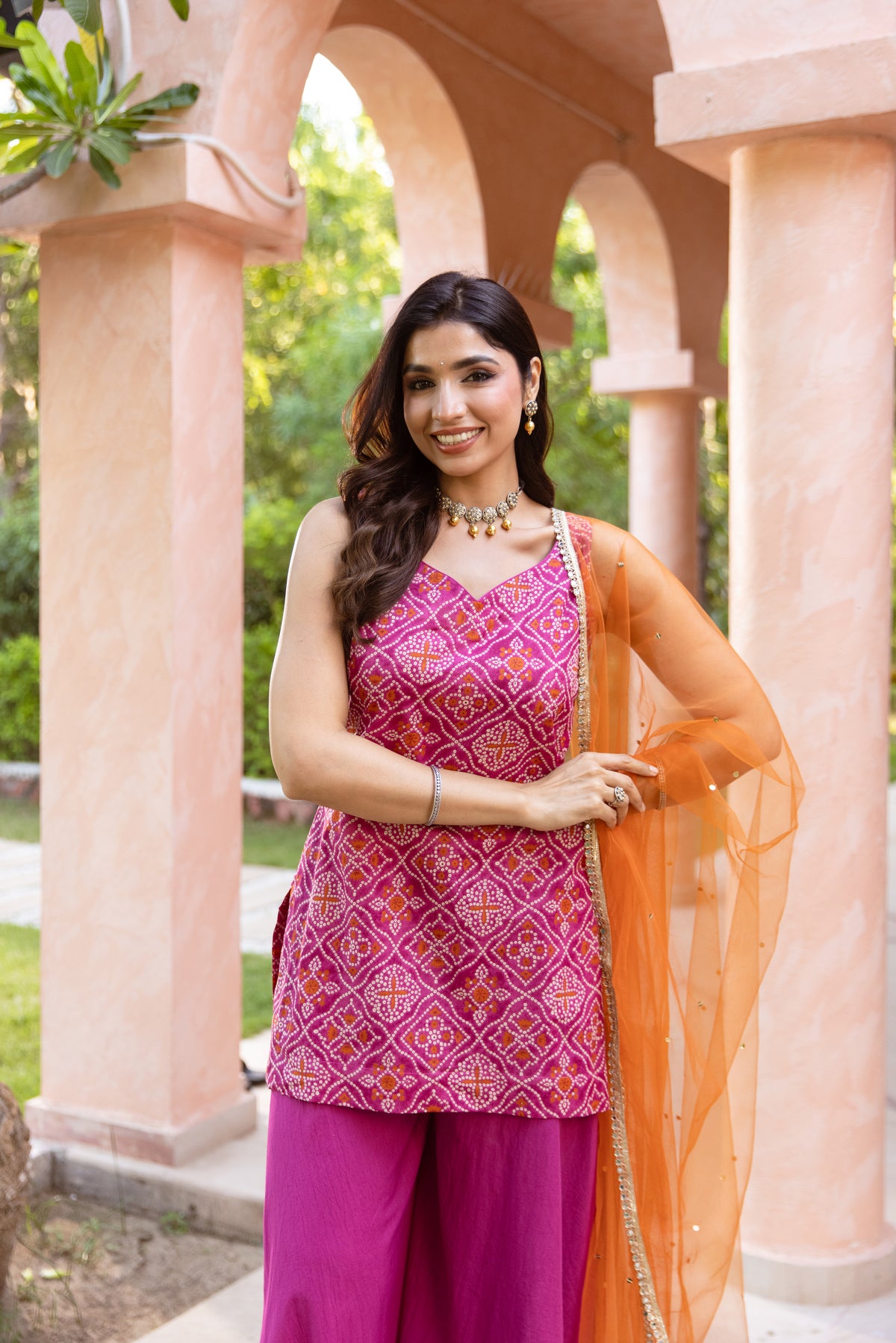 Gul Sleeveless - Printed Sharara Set (Pink)