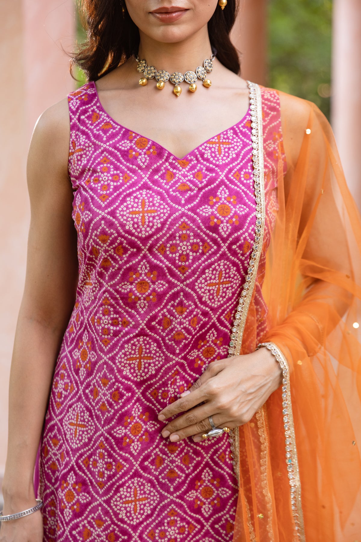 Gul Sleeveless - Printed Sharara Set (Pink)