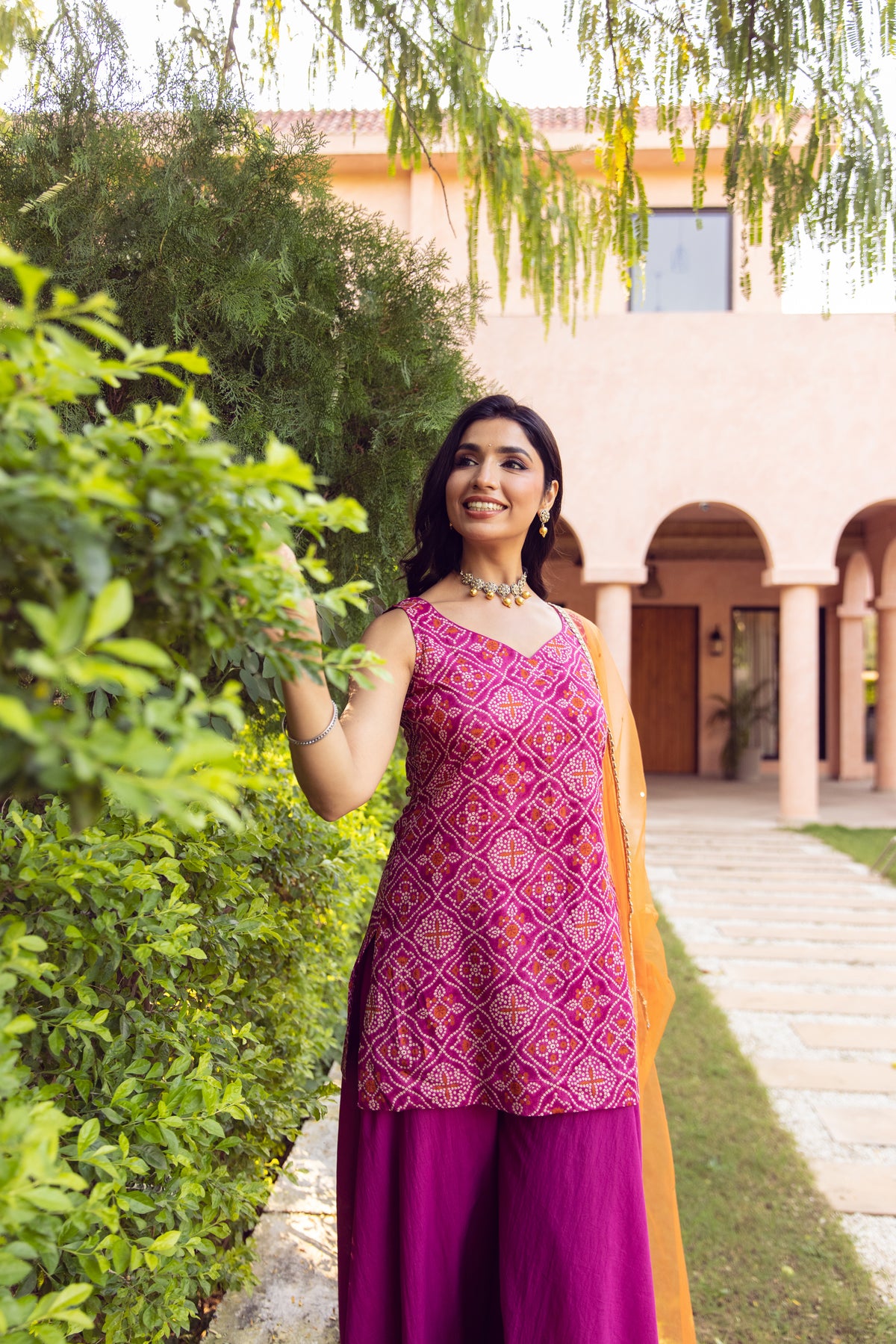Gul Sleeveless - Printed Sharara Set (Pink)