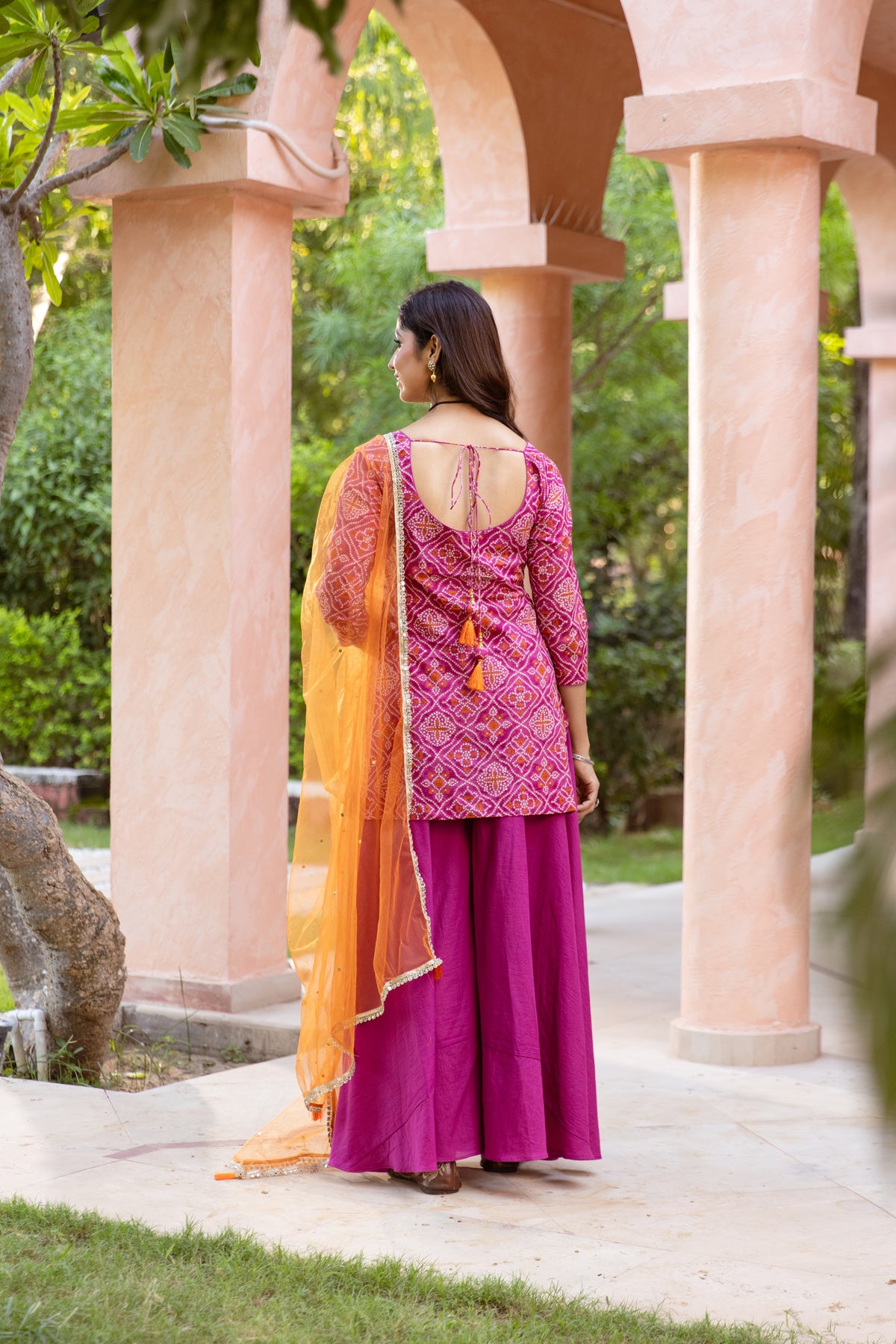 Gul Sleeved - Printed Sharara Set (Pink)