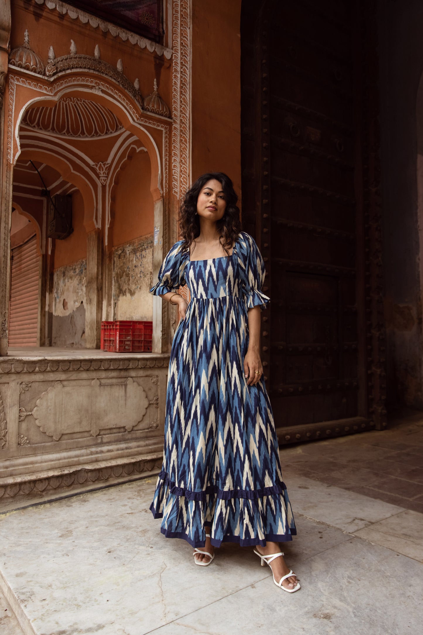 The Jaipur Zig Dress- Blue Sleeved
