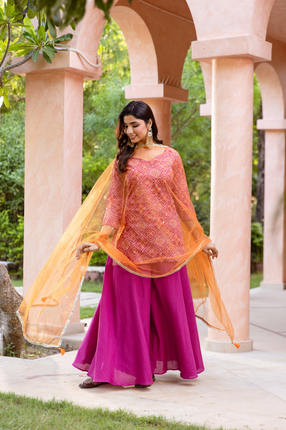 Gul Sleeved - Printed Sharara Set (Pink)