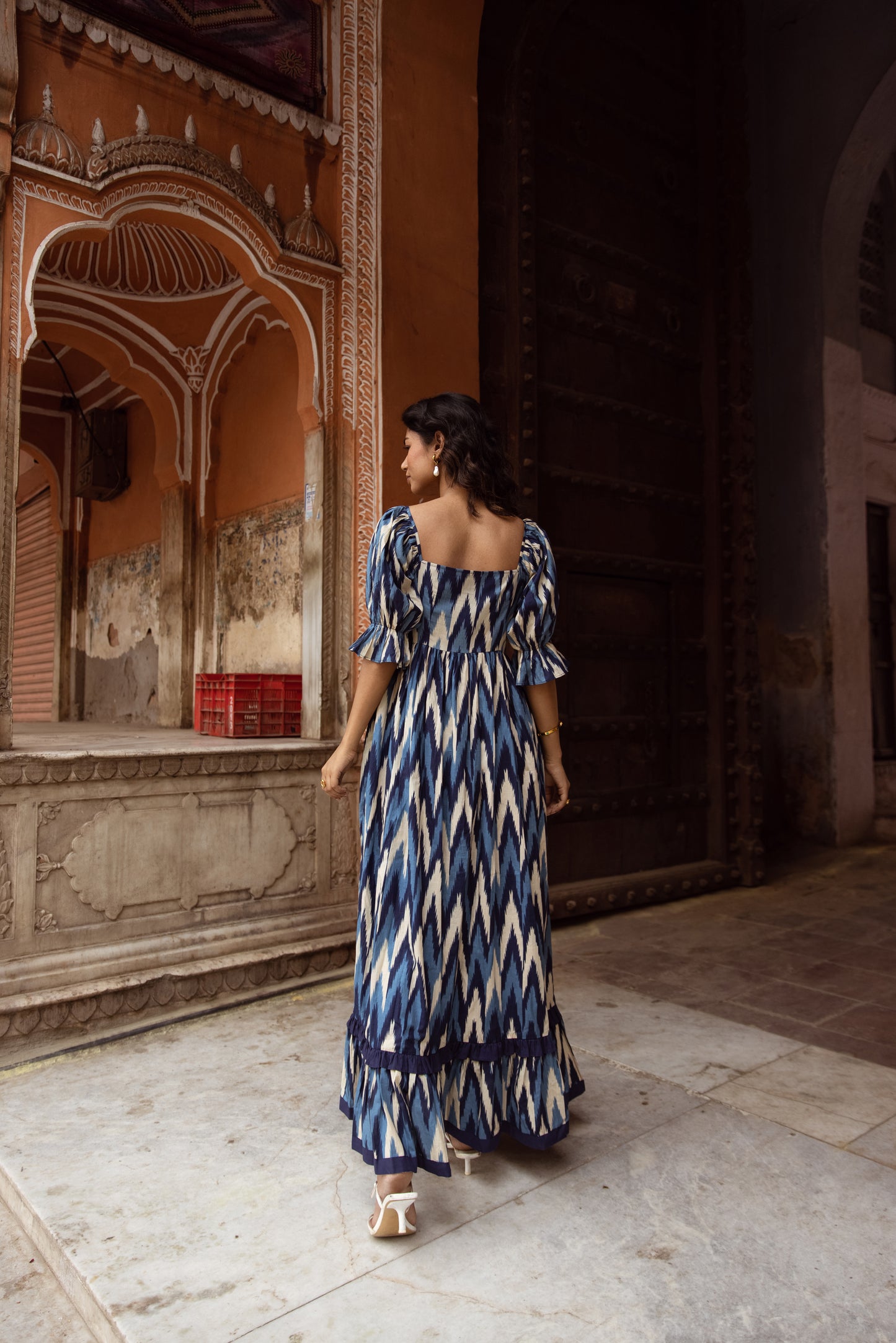 The Jaipur Zig Dress- Blue Sleeved