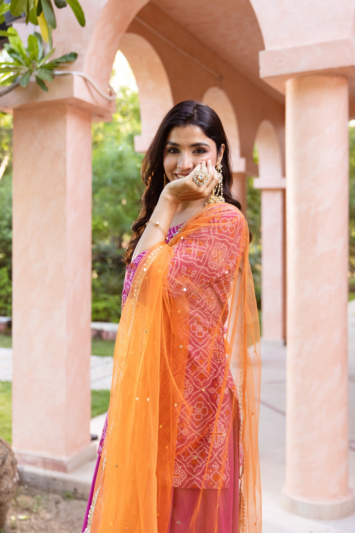 Gul Sleeved - Printed Sharara Set (Pink)