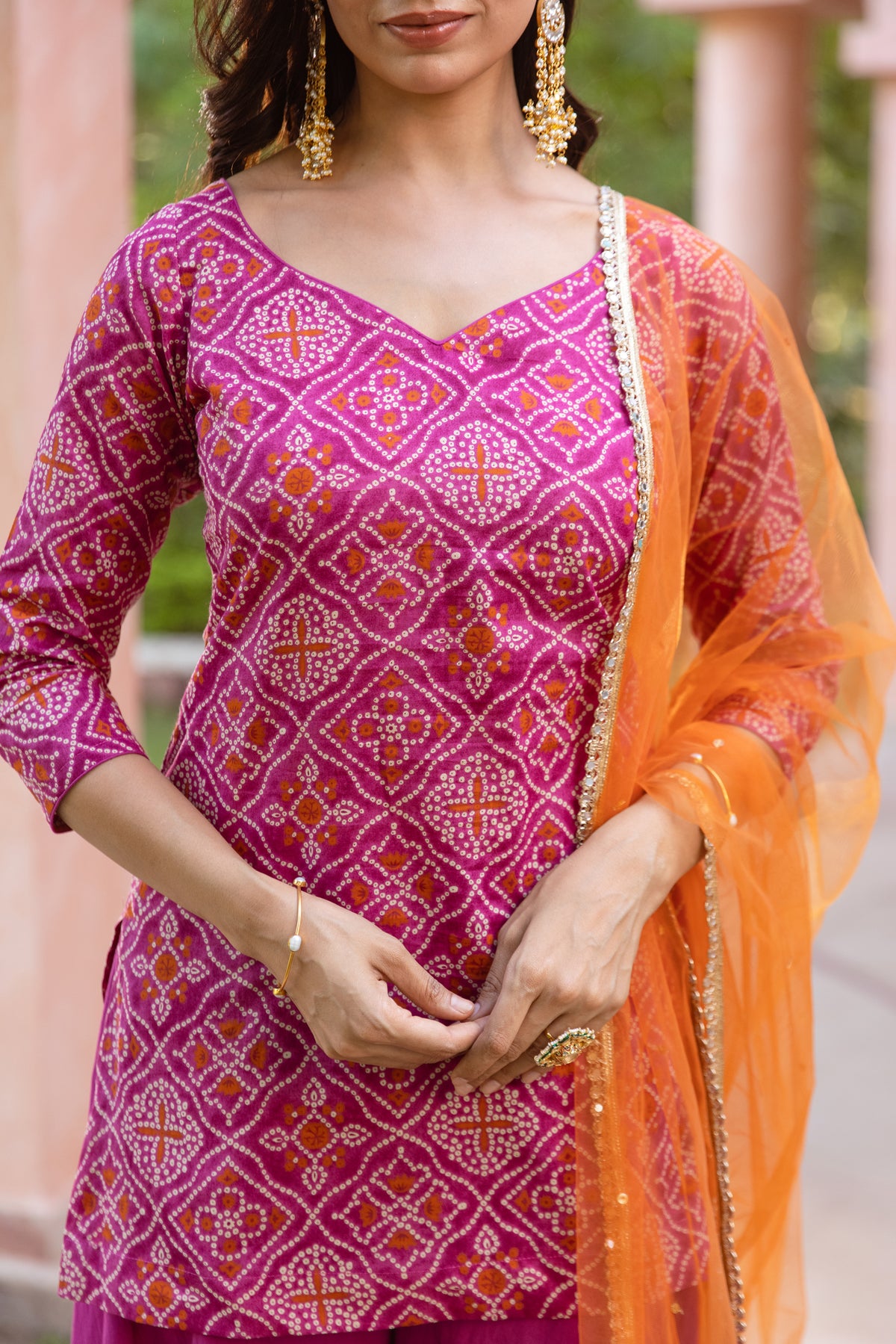 Gul Sleeved - Printed Sharara Set (Pink)