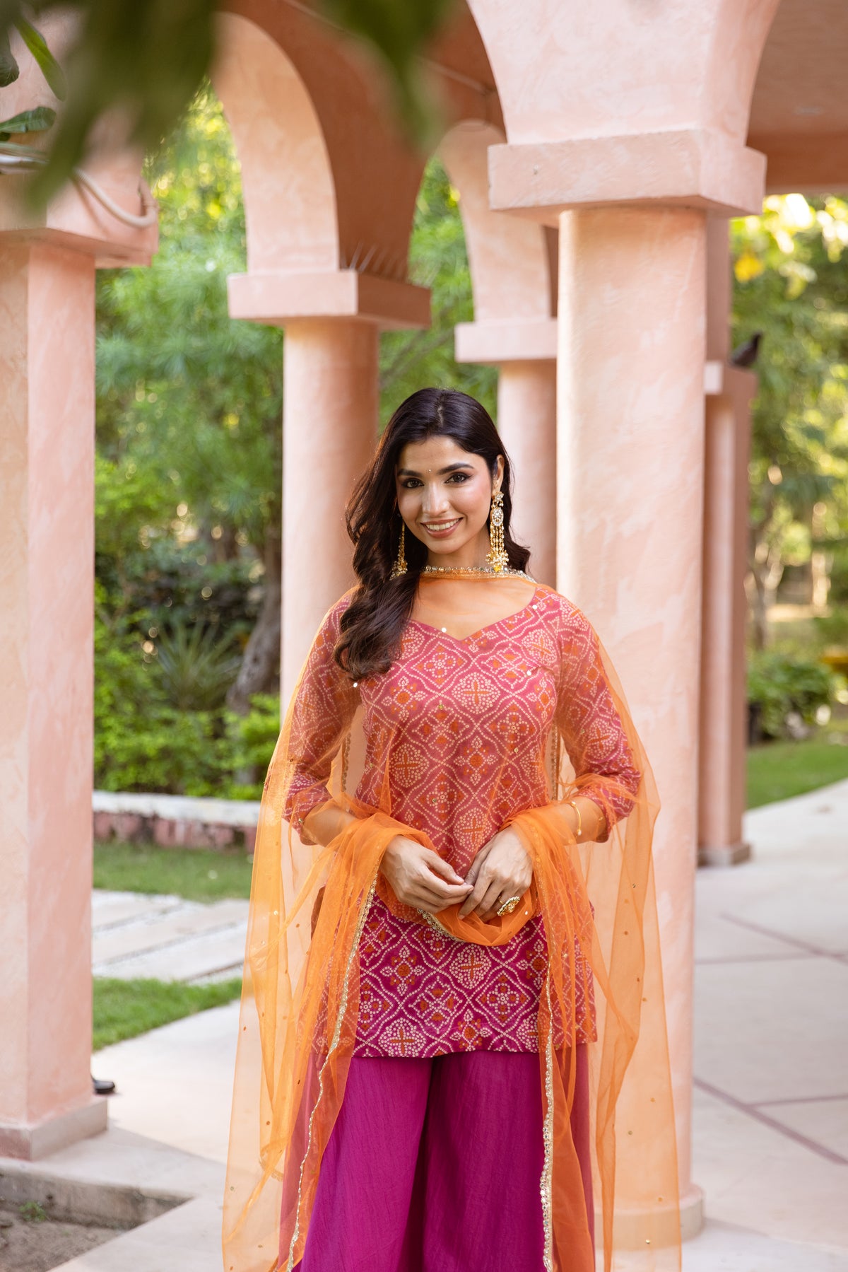 Gul Sleeved - Printed Sharara Set (Pink)