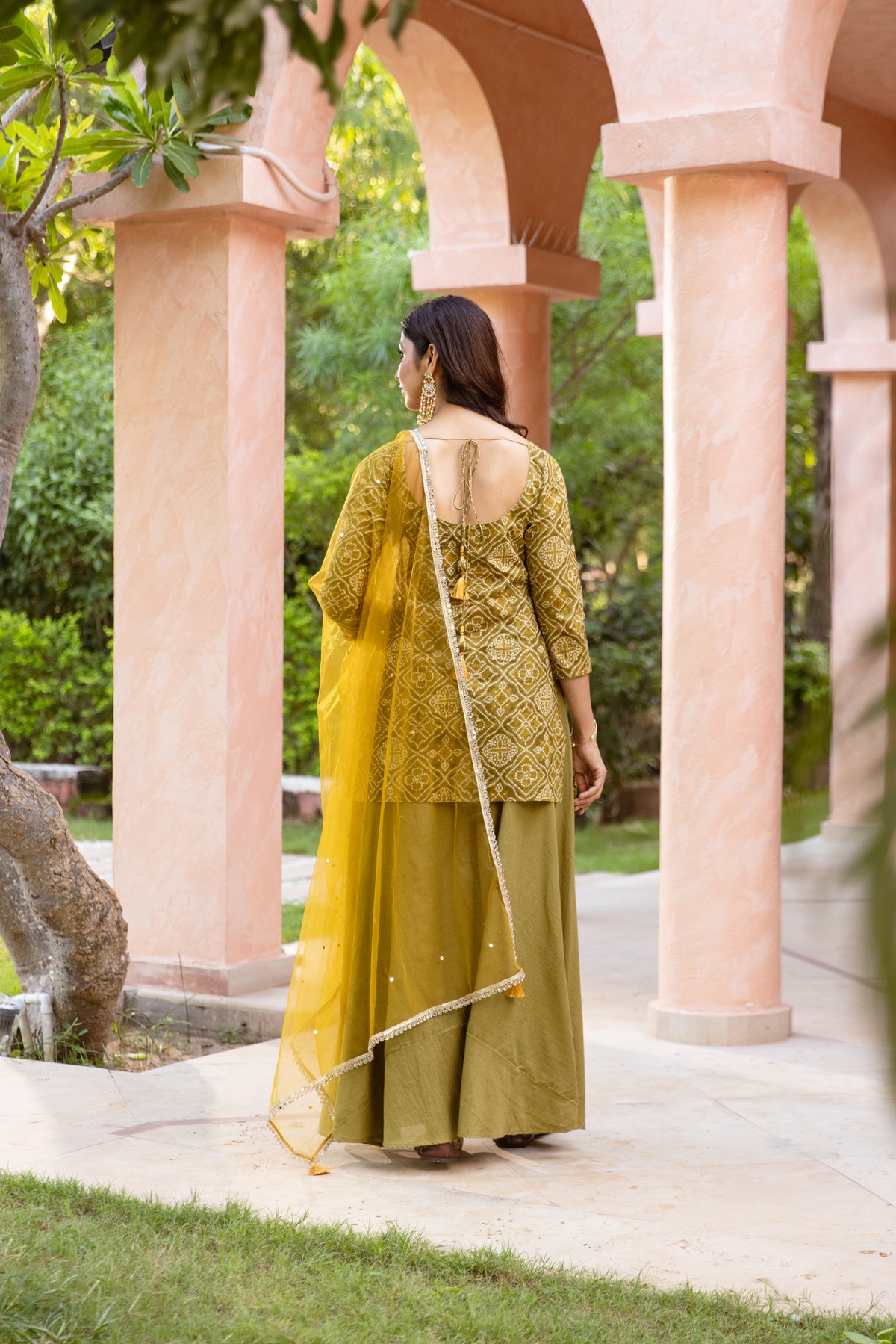 Kairi Sleeved - Printed Sharara Set (Green)