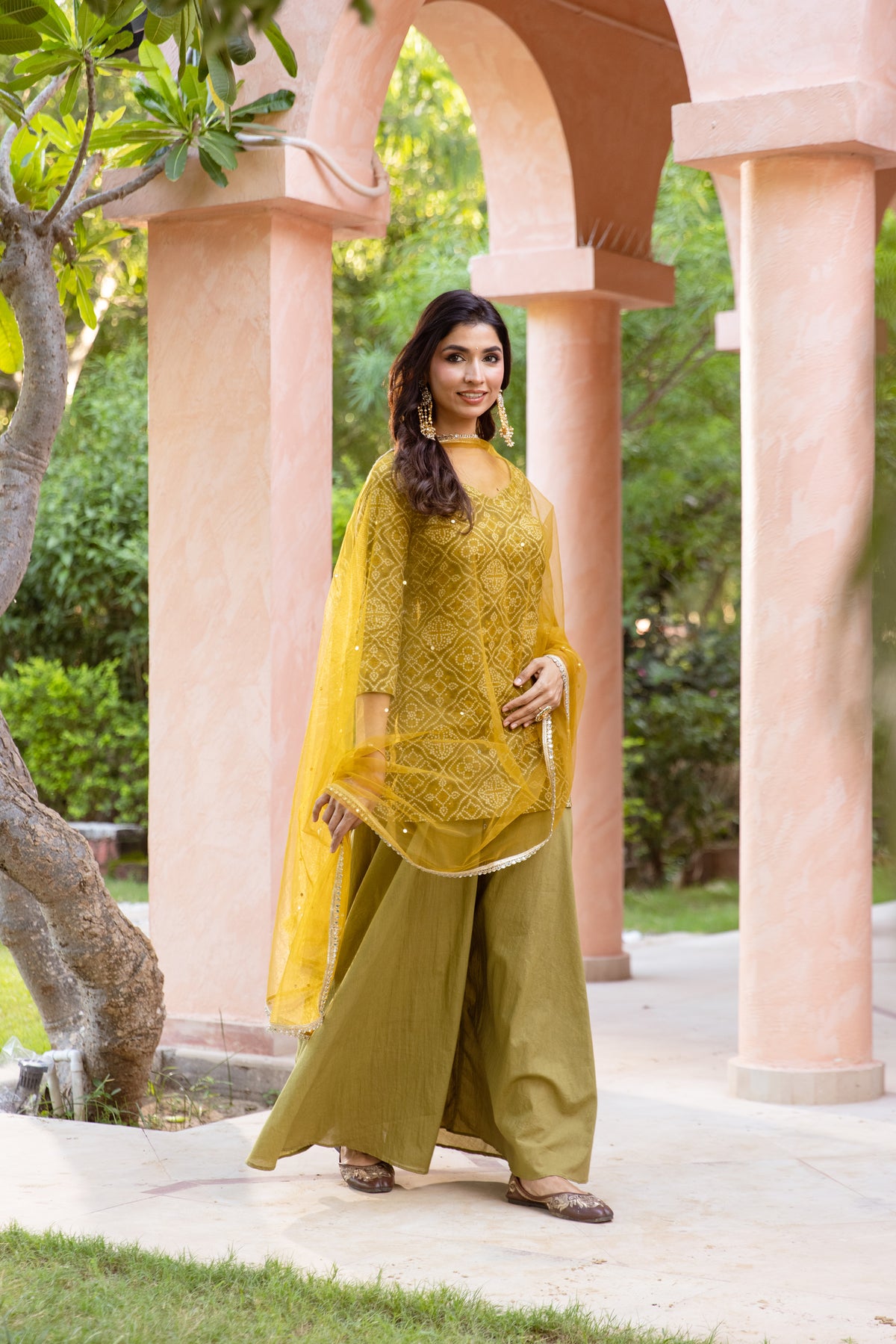 Kairi Sleeved - Printed Sharara Set (Green)